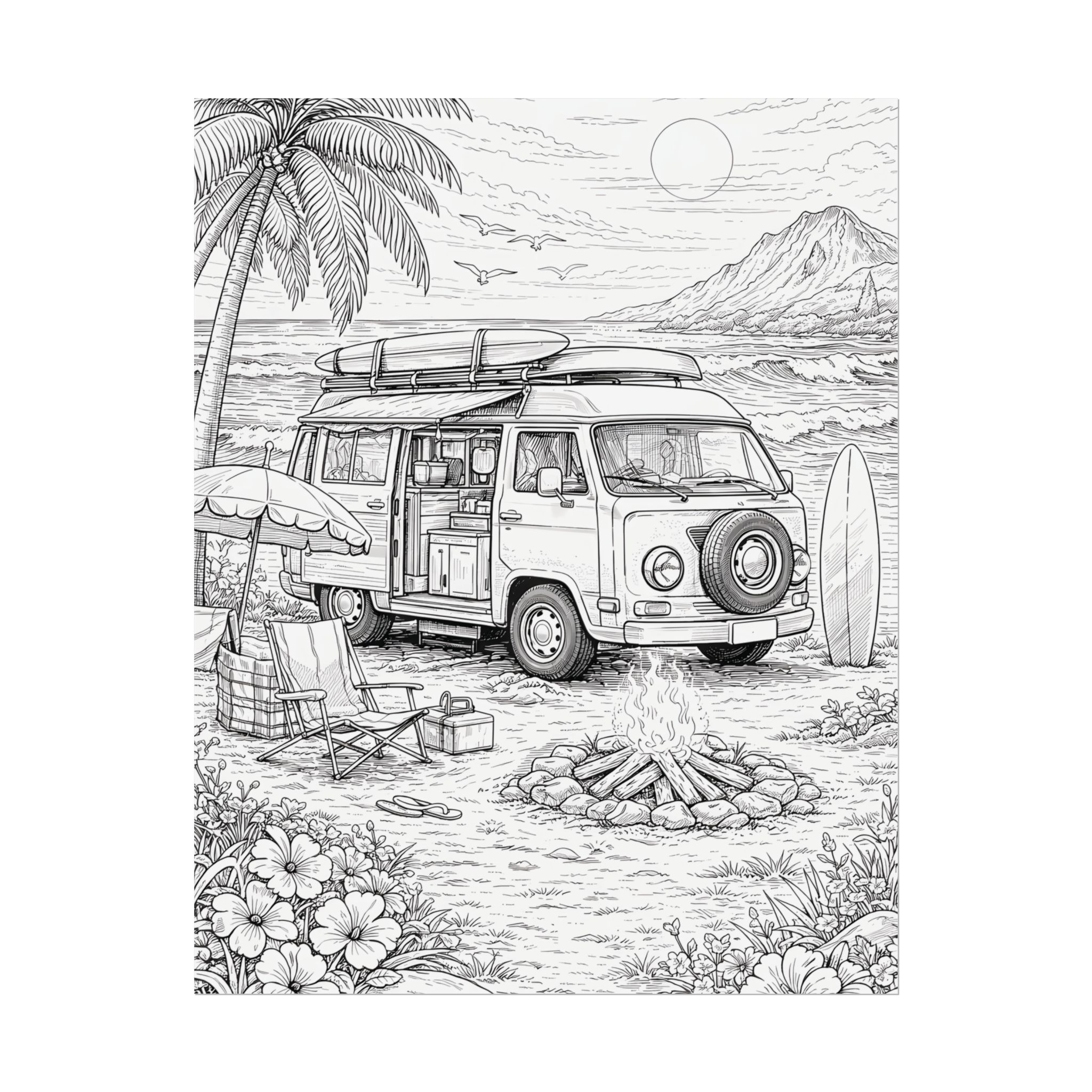 Campervan Poster — Vintage RV Camping Landscape Wall Art