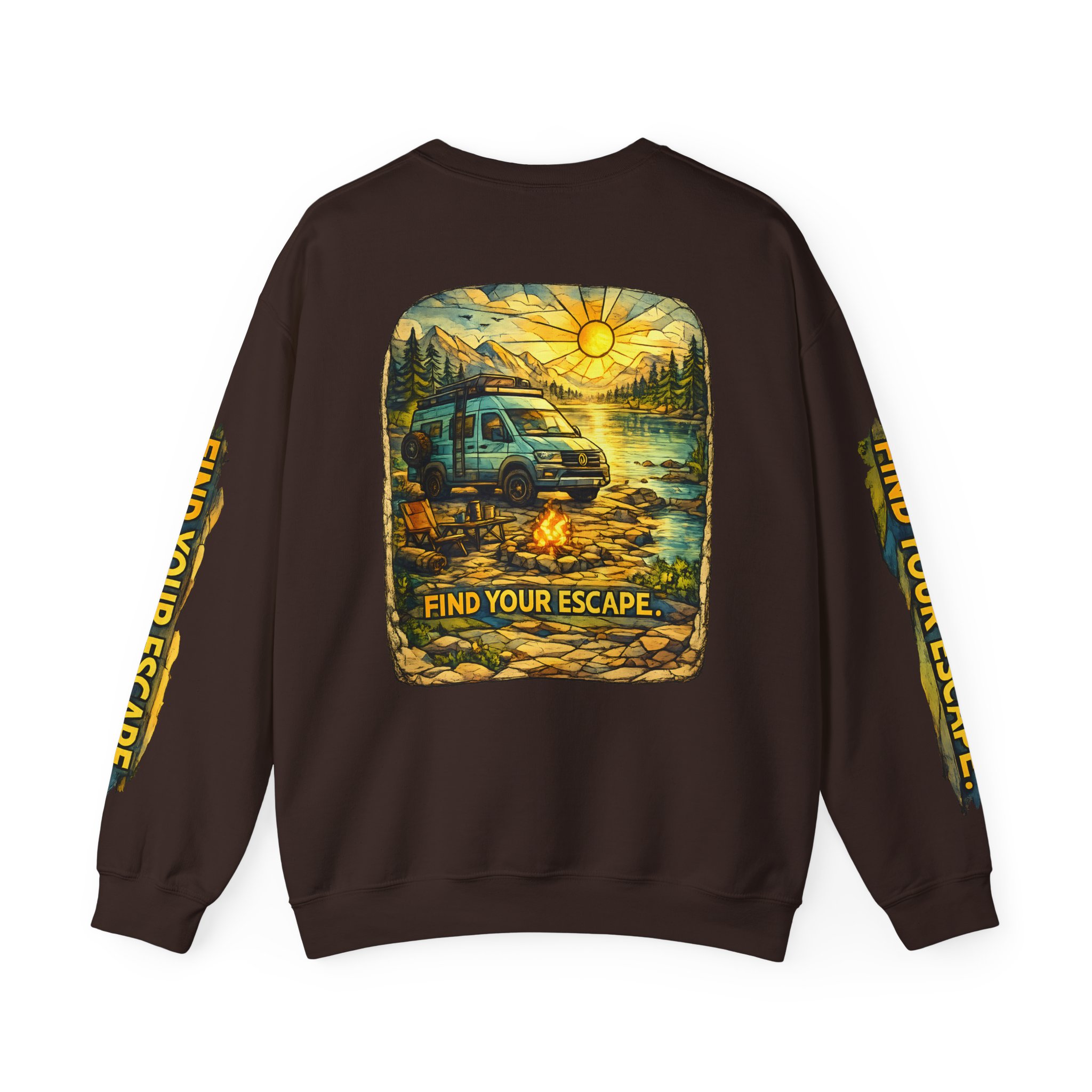 Unisex Heavy Blend™ Crewneck Sweatshirt — "Find Your Escape" Design Cubic-Line