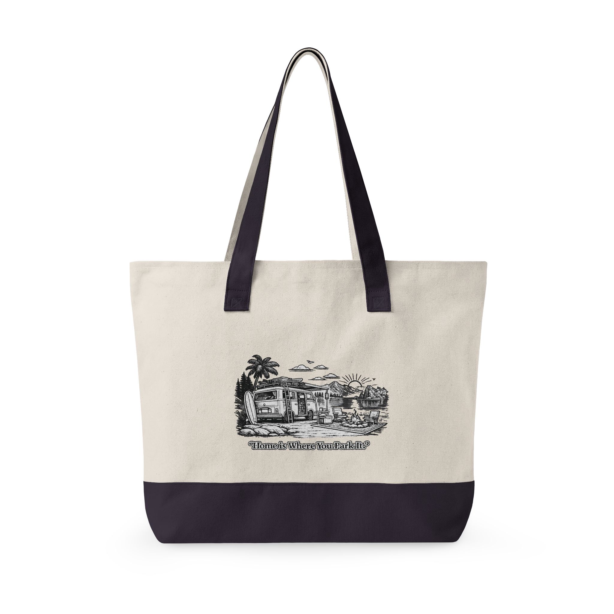 Zippered Canvas Tote — "Adventure Is Where You park It" (Design Minimal-Line)