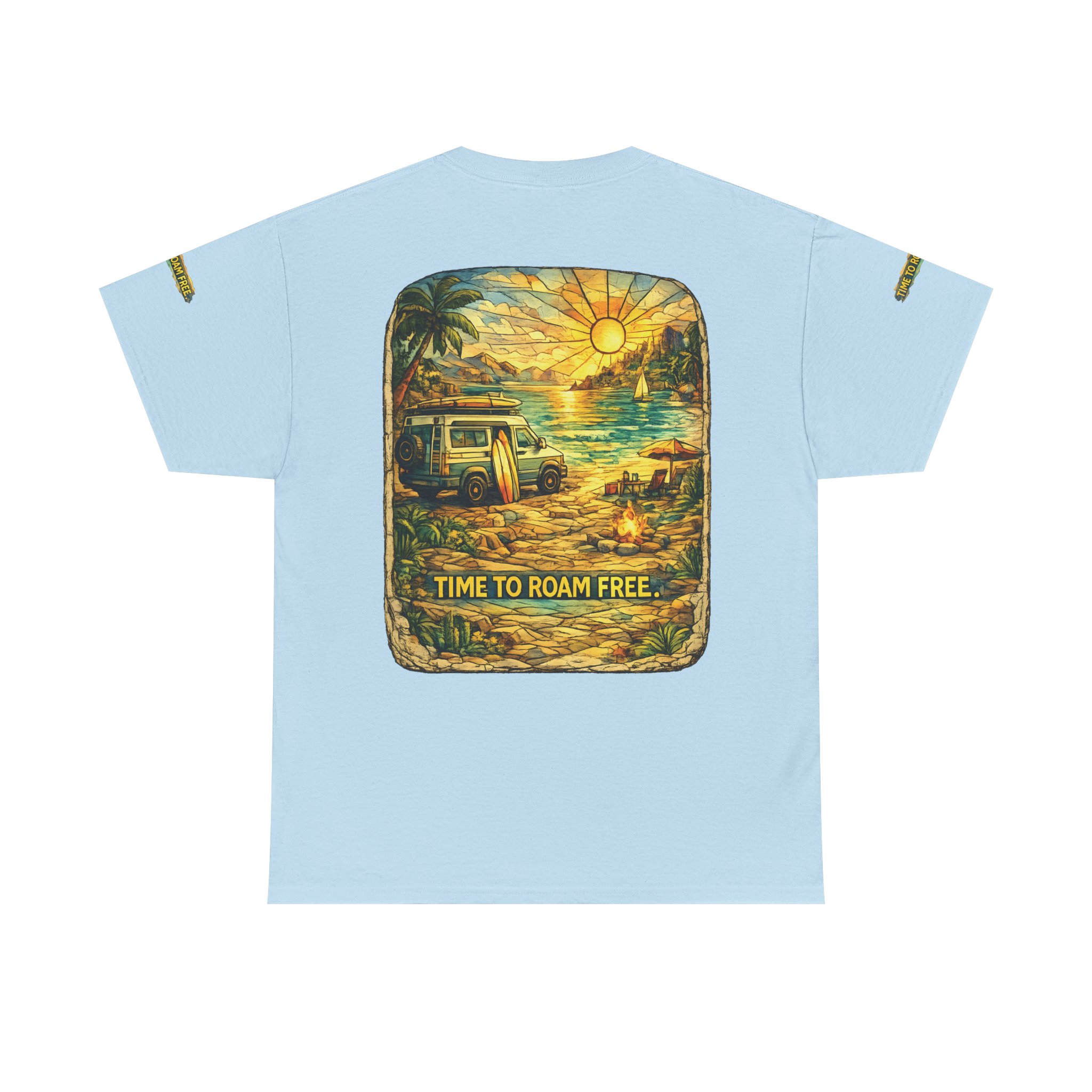 Unisex Heavy Cotton Tee — "Time To Roam Free" Design Cubic-Line