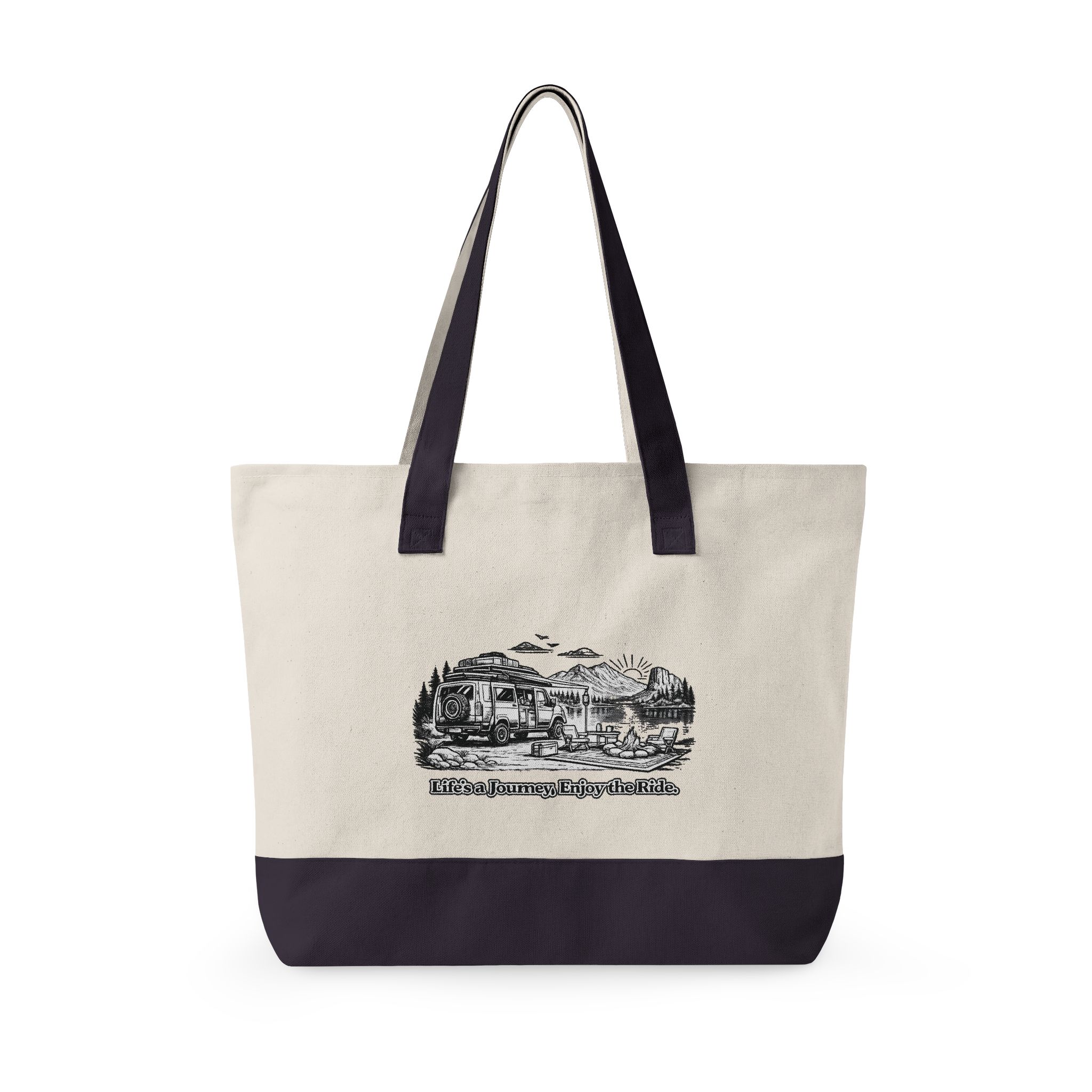 Zippered Canvas Tote — "Lifes A Journey" (Design Minimal-Line)