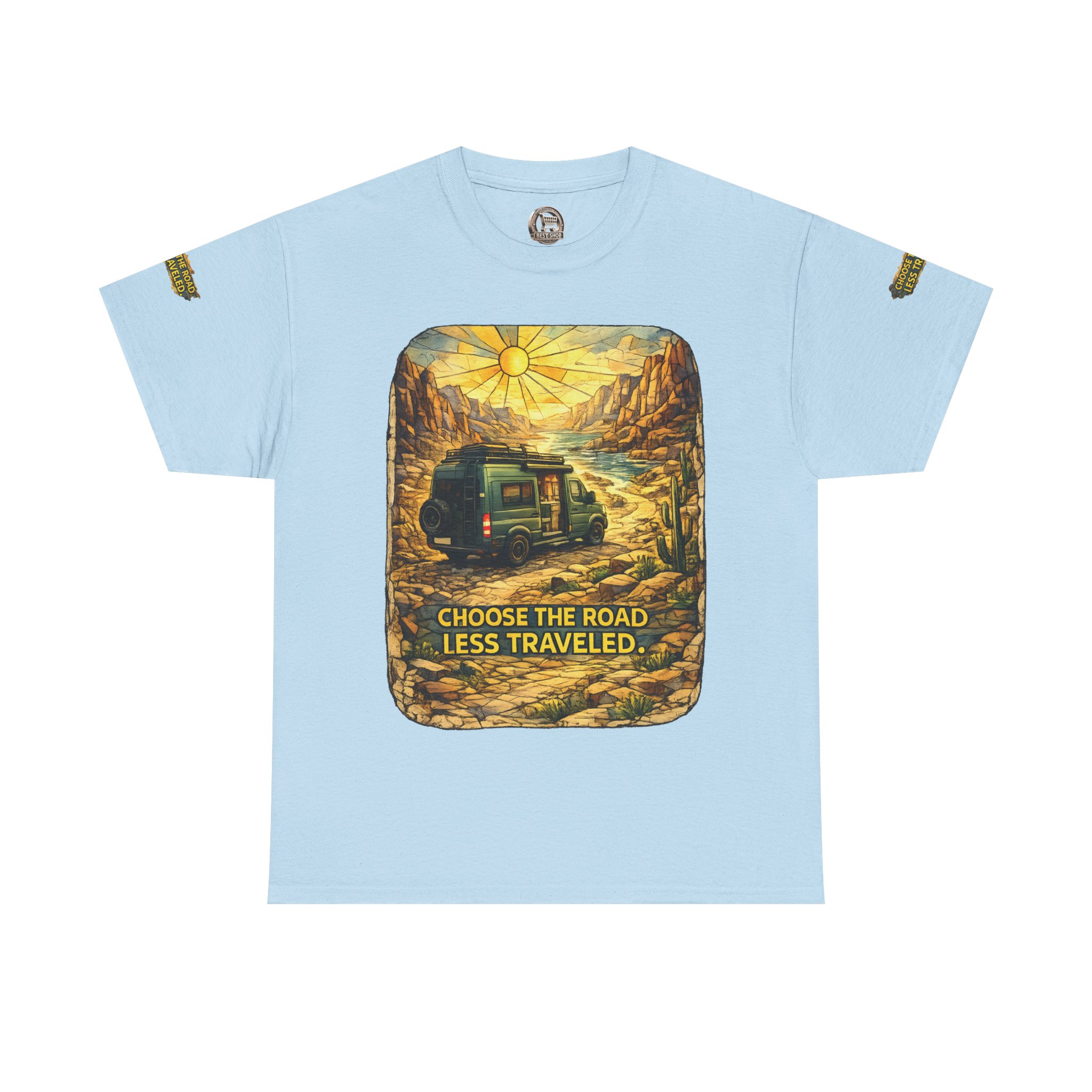 Unisex Heavy Cotton Tee — "Choose The Road Less Traveled" Design Cubic-Line