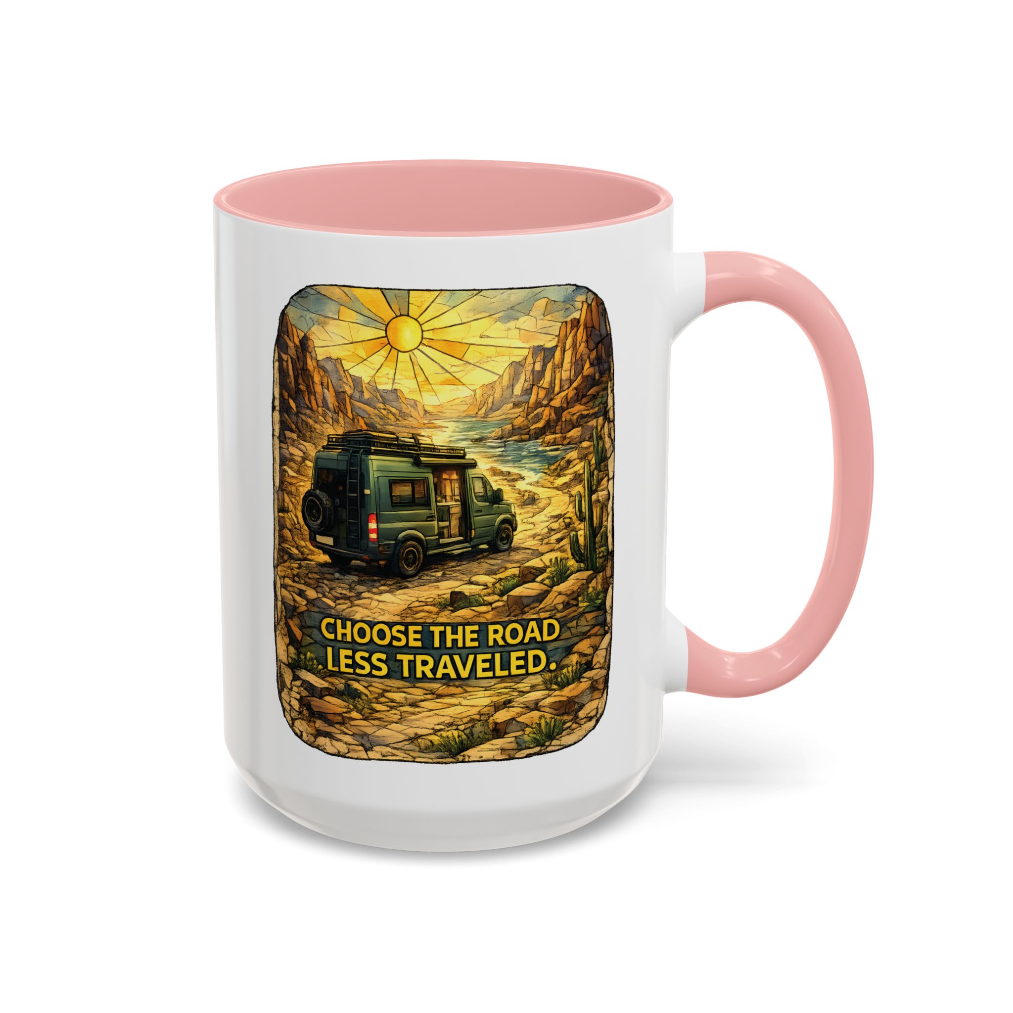 Accent Coffee Mug (11, 15oz) — "Choose The Road Less Traveled" Design Cubic-Line
