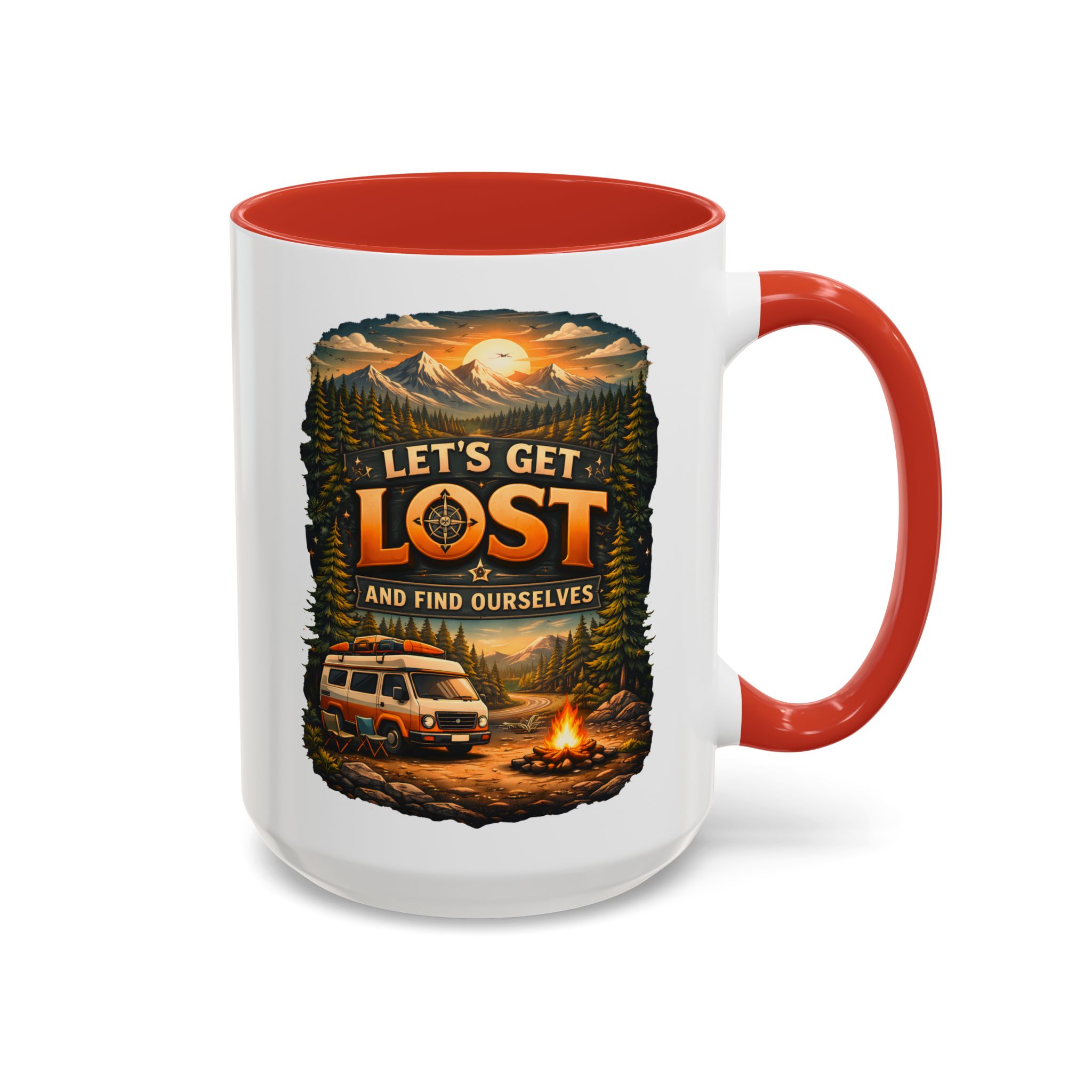 Accent Coffee Mug (11, 15oz) — "Let´s Get Lost And Find Ourselfs" Design Scenic-Line