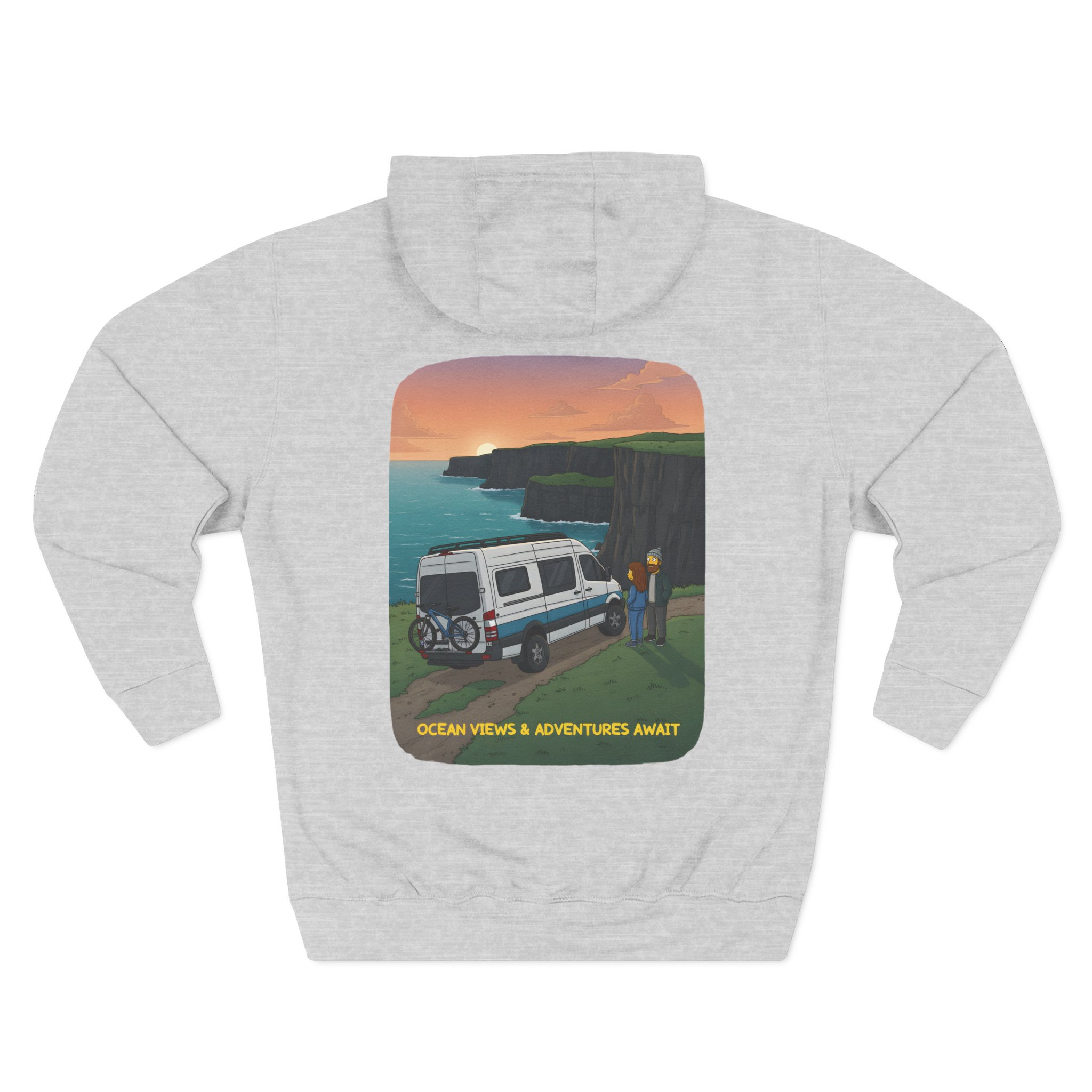 Three-Panel Fleece Hoodie - "Ocean Views-Adventures Awaits" Design Sitcom-Line