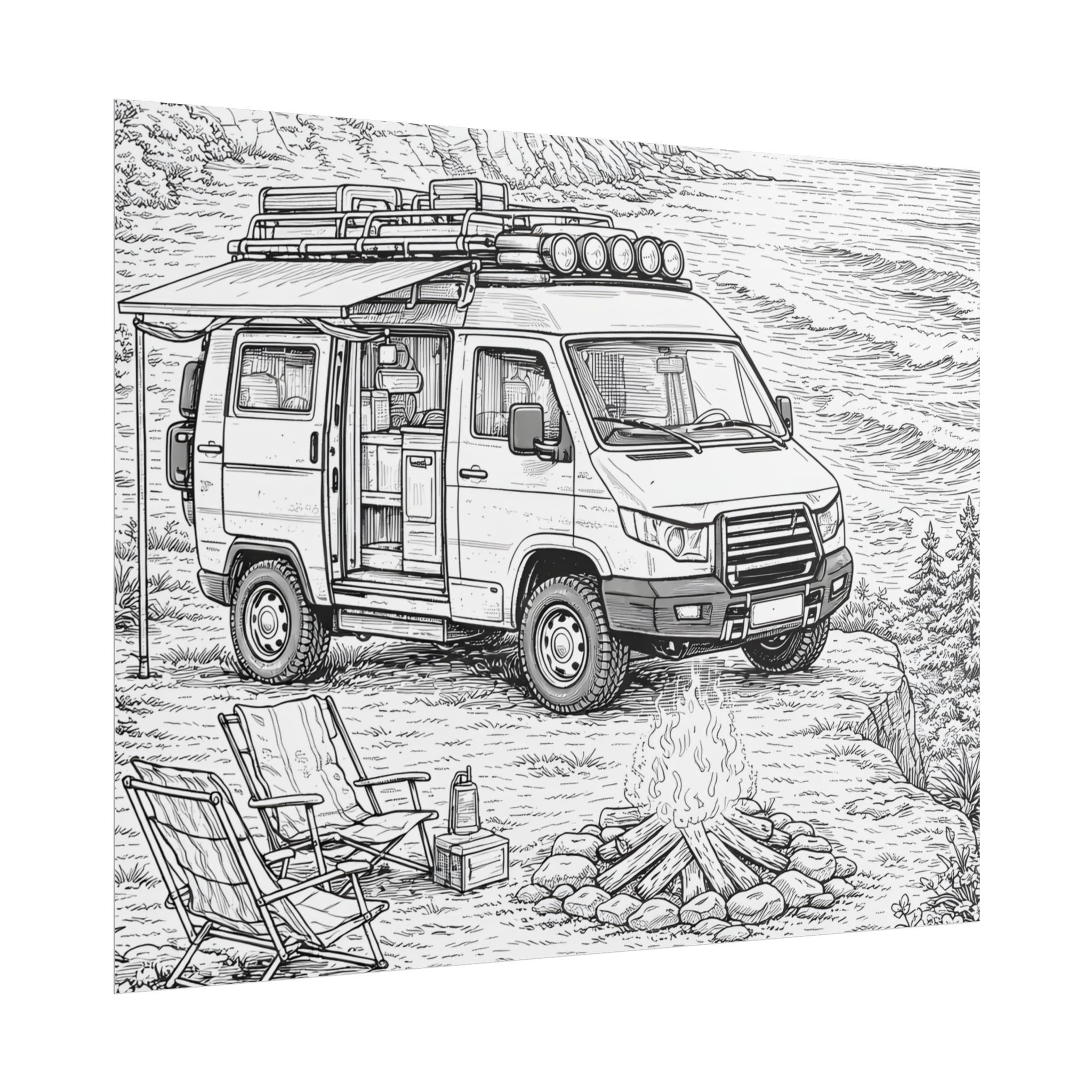 Campervan Poster — Vintage RV Camping Landscape Wall Art