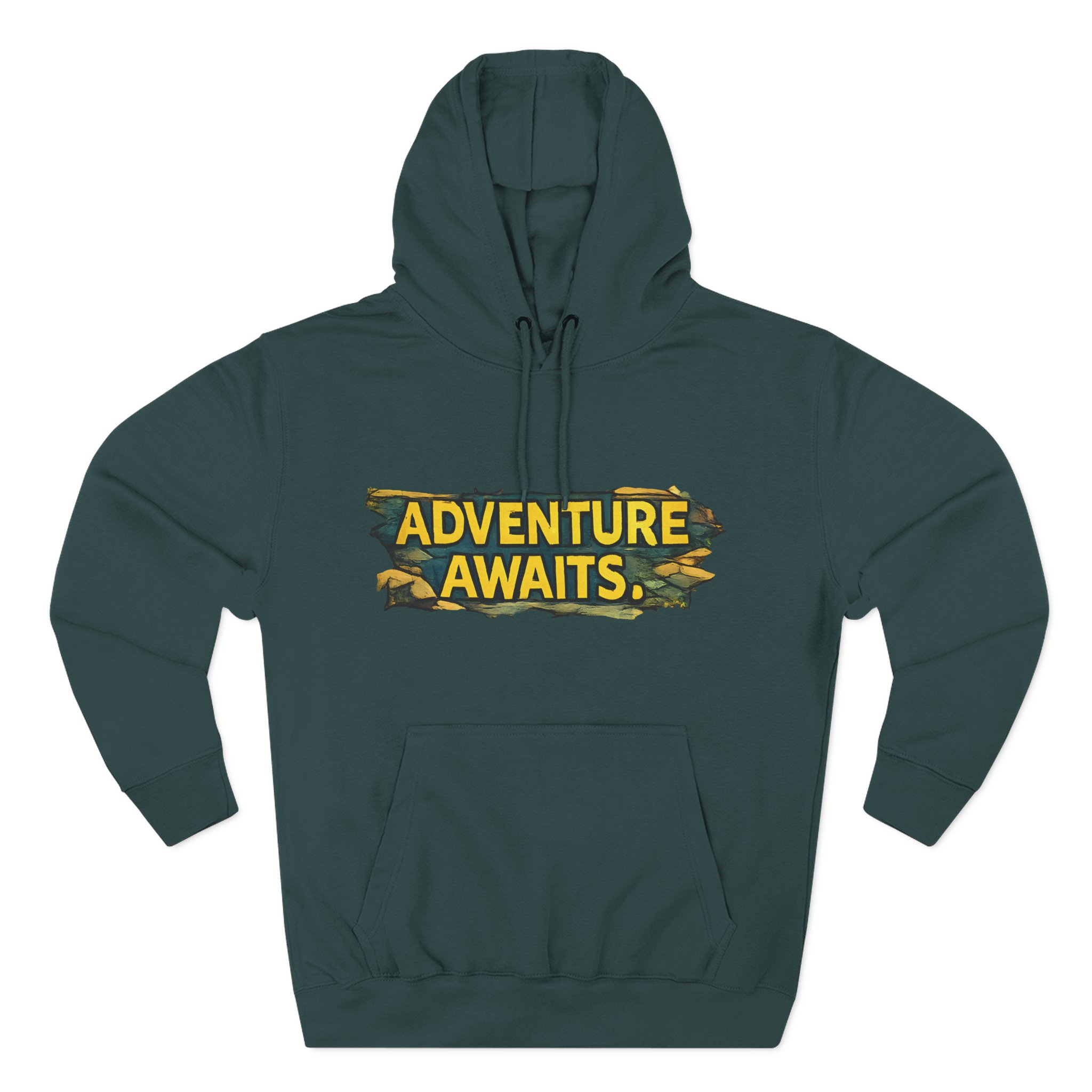Three-Panel Fleece Hoodie - "Adventure Awaits" Design Cubic-Line