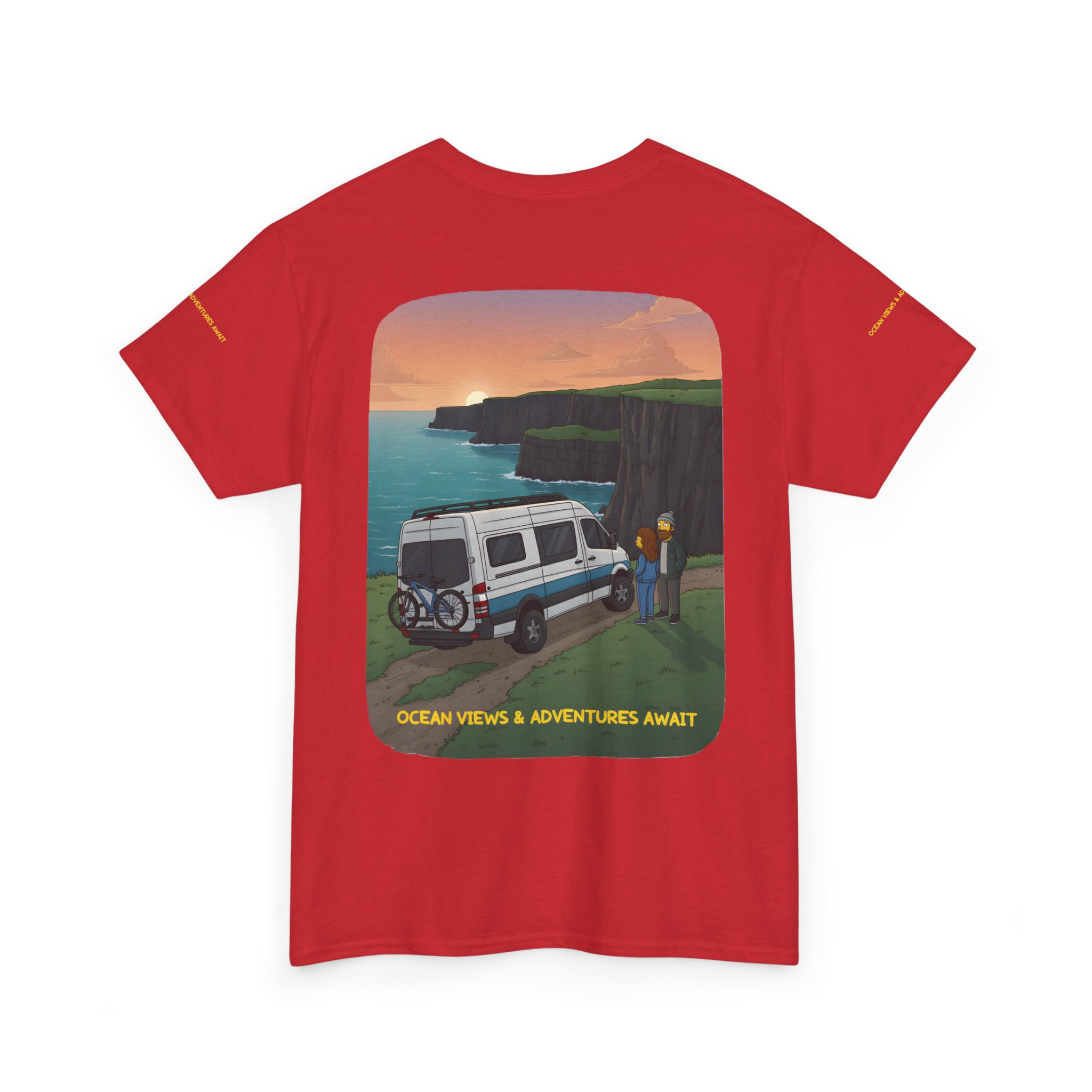 Unisex Heavy Cotton Tee — "Ocean Views-Adventures Awaits" Design Sitcom-Line