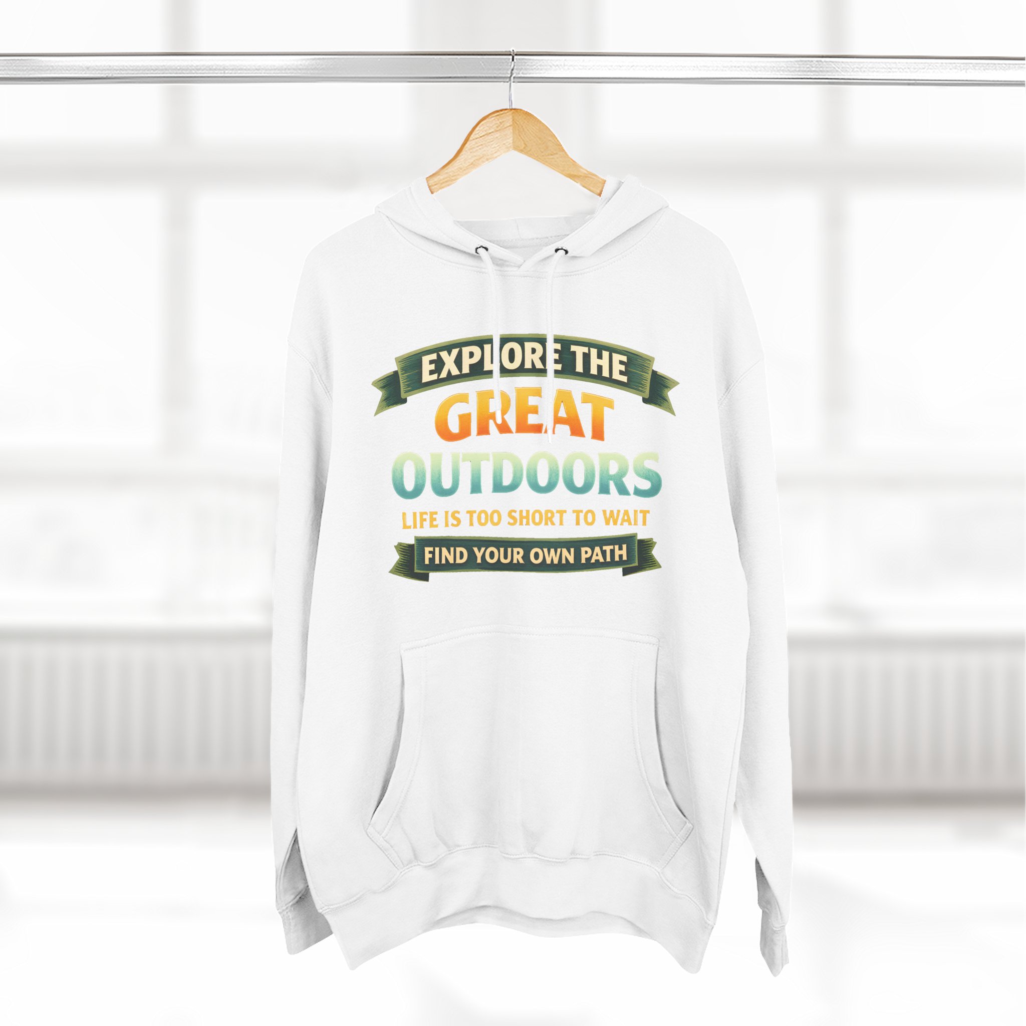 Three-Panel Fleece Hoodie - "Explore The Great Outdoors" Design Scenic-Line