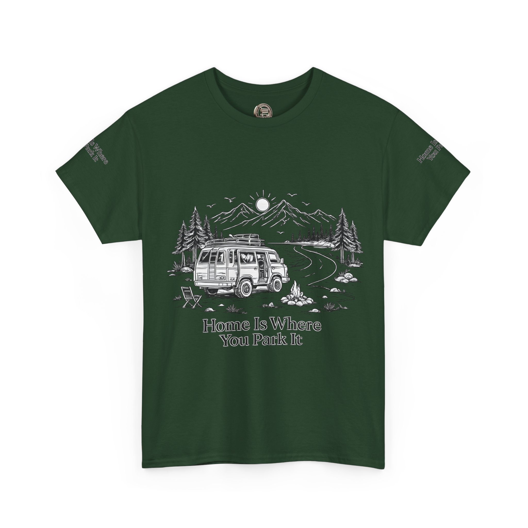 Unisex Heavy Cotton Tee — "Home Is Where You Park It" Design Minimal-Line