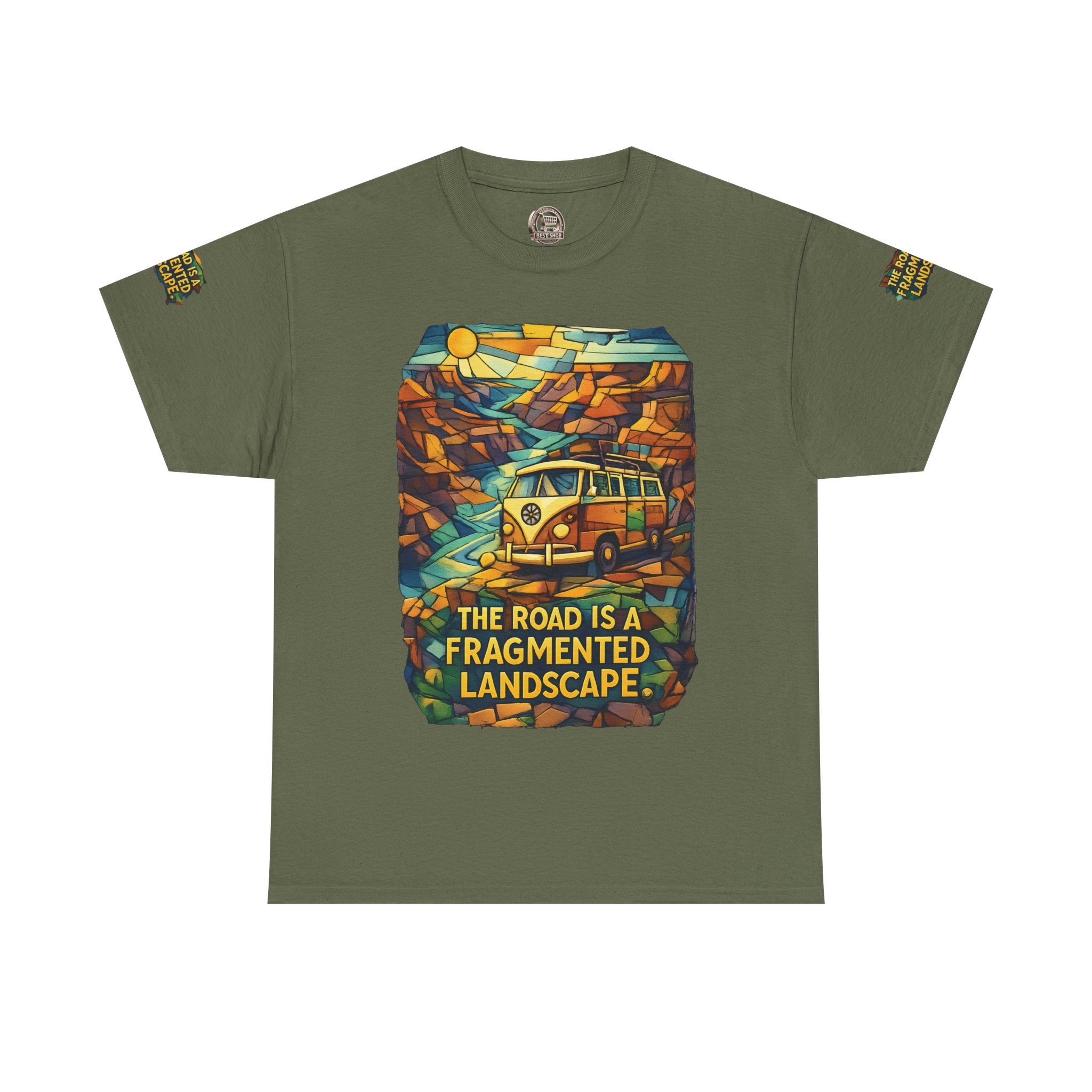 1541112403358819870_2048.jpeg Unisex Heavy Cotton Tee — "The Road Is A Fragmented Landscape" Design Cubic-Line