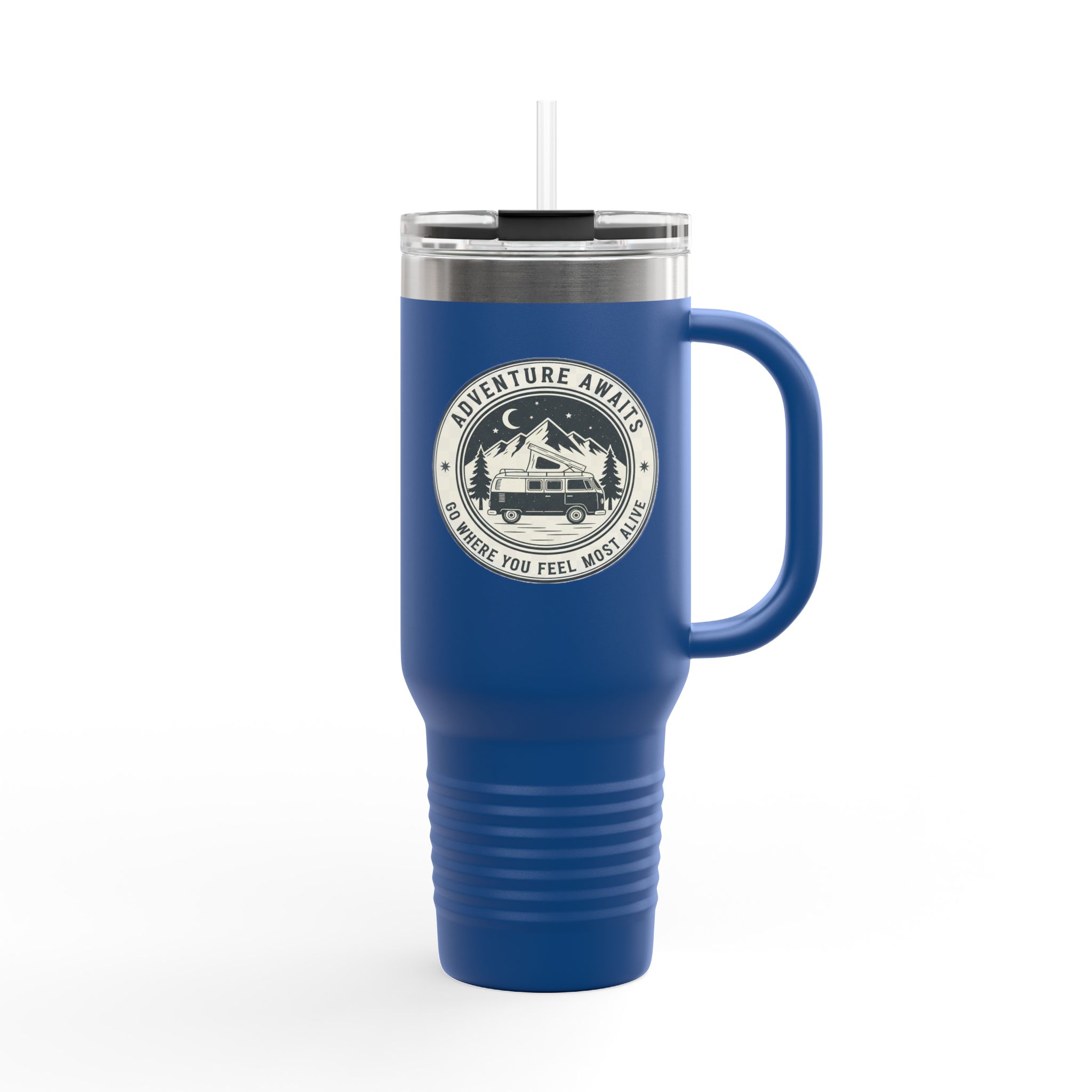 Insulated Travel Mug - "Adventure Awaits-Go Where You Feel Most Alive" (40oz) – Retro Camper Design, Keep Drinks Hot or Cold
