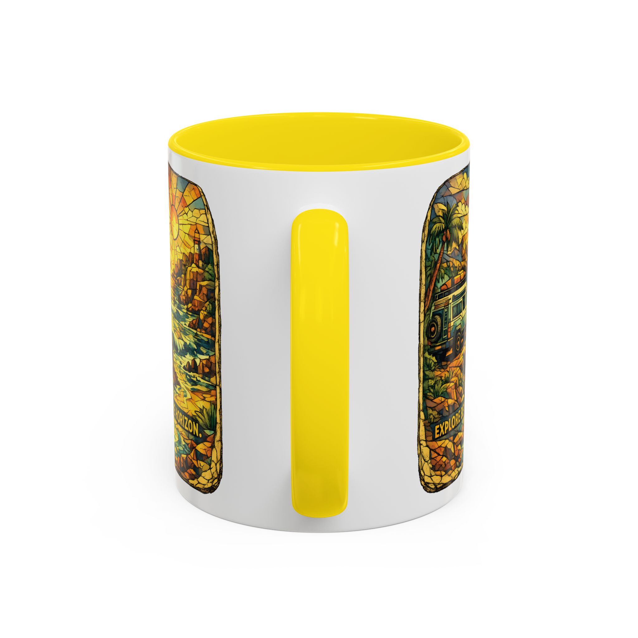 Accent Coffee Mug (11, 15oz) — "Explore Beyond The Horizon" Design Cubic-Line