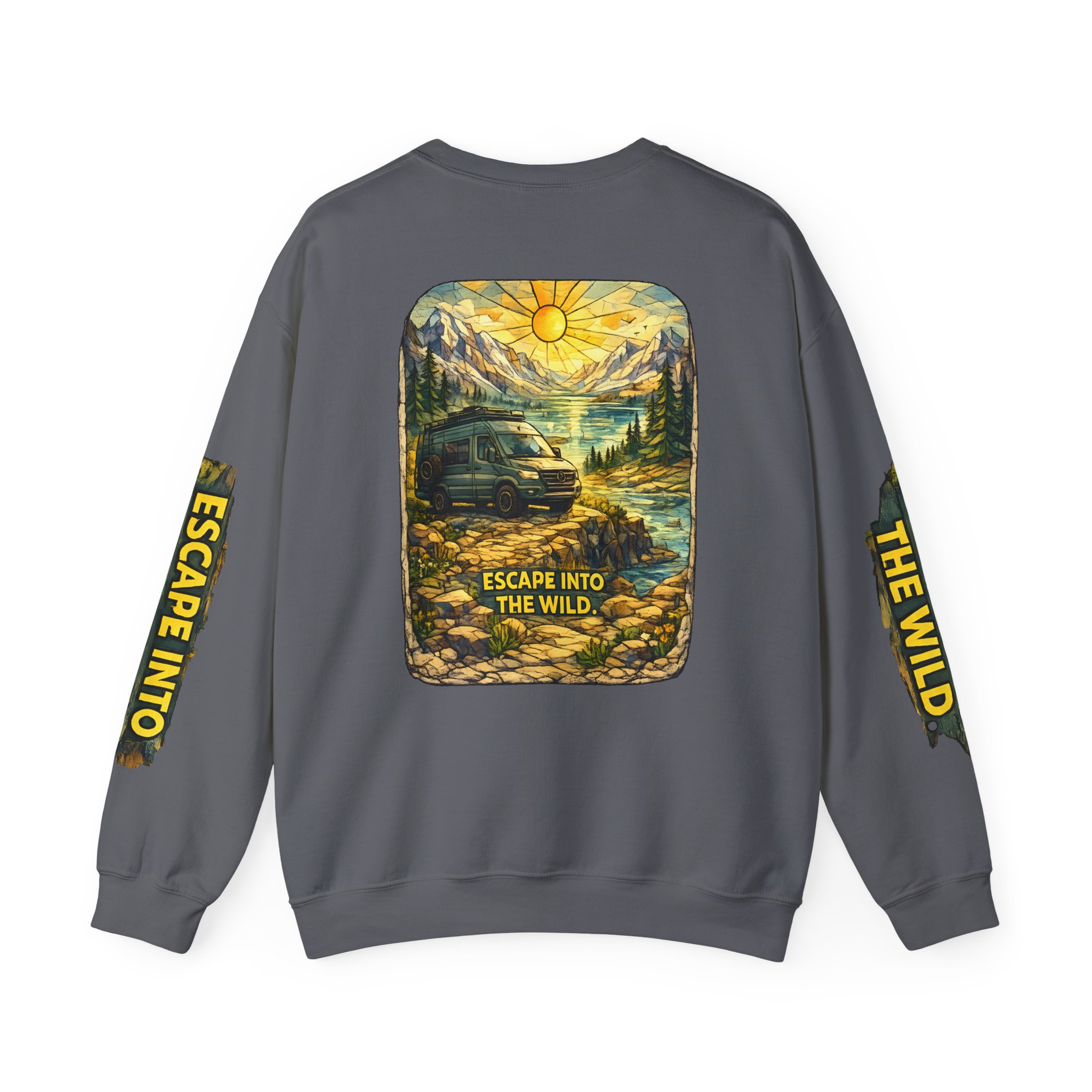Unisex Heavy Blend™ Crewneck Sweatshirt — "Escape Into The Wild" Design Cubic-Line