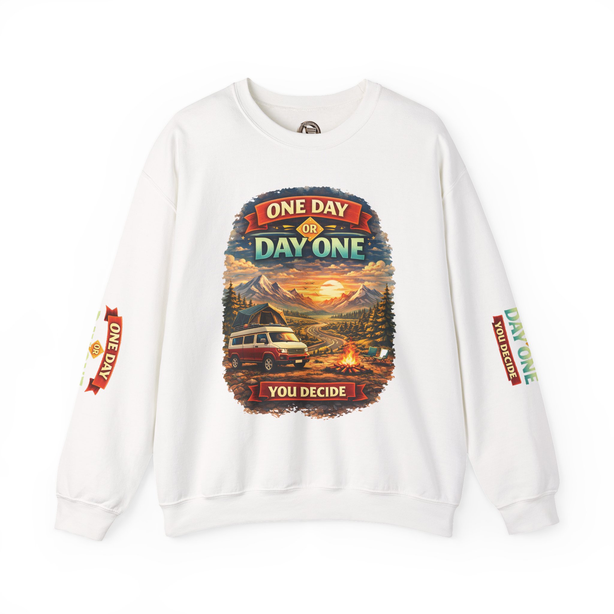 Unisex Heavy Blend™ Crewneck Sweatshirt — "One Day Or Day One" Design Scenic-Line