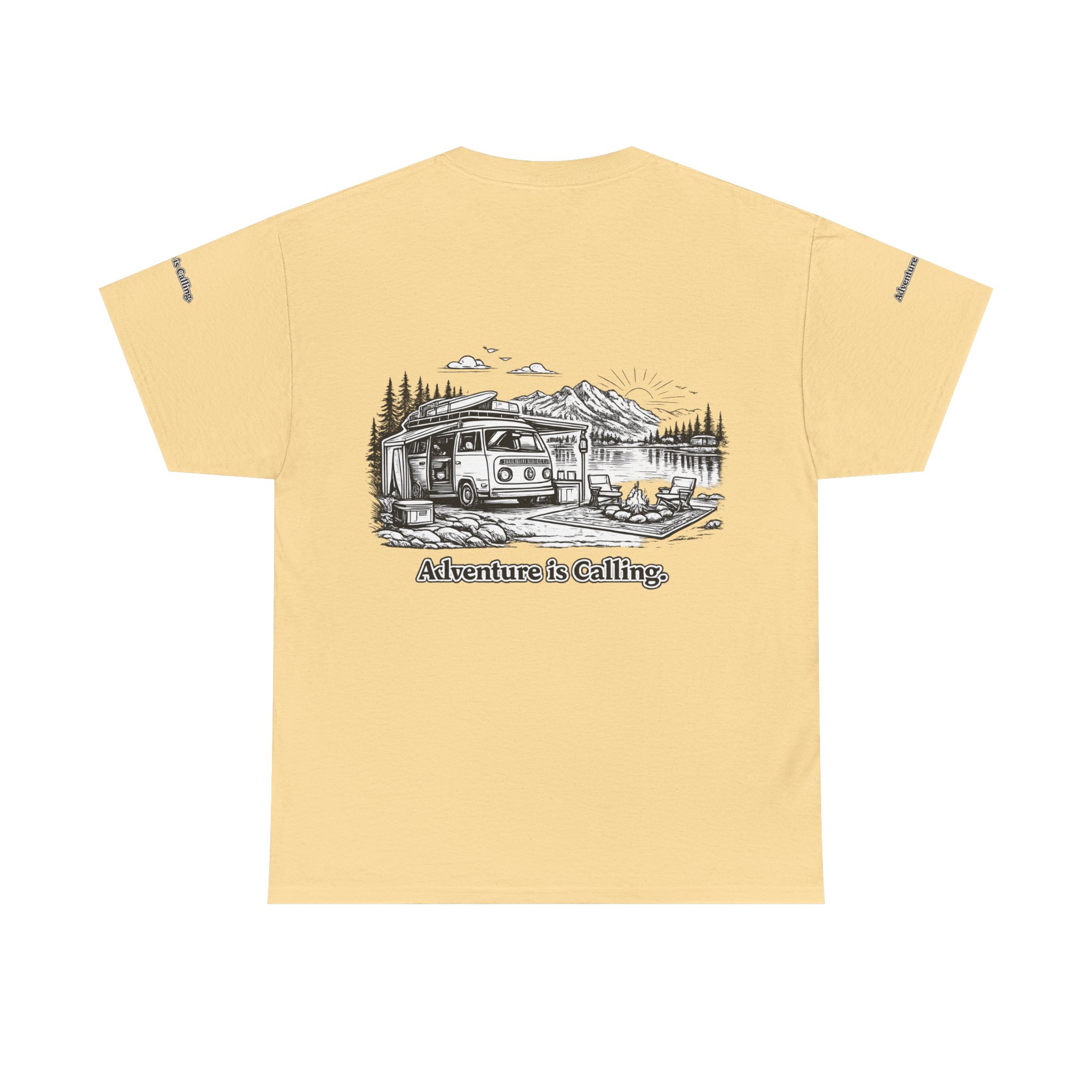 Unisex Heavy Cotton Tee — "Adventure Is Calling" Design Minimal-Line