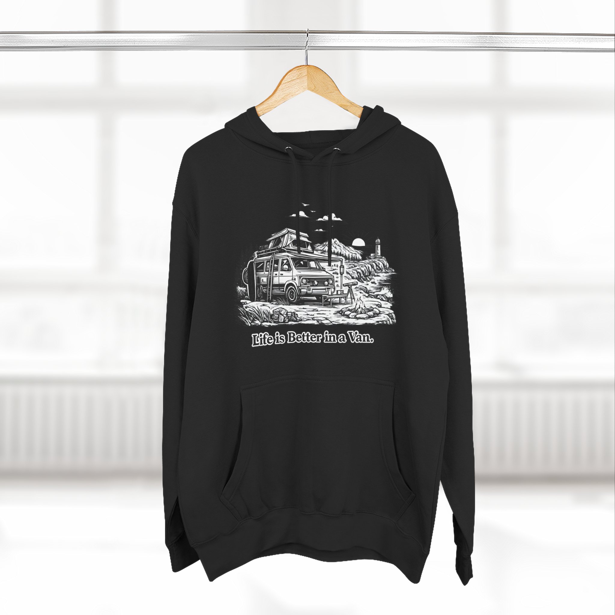 15425723208390231054_2048.jpeg Three-Panel Fleece Hoodie - "Life Is Better In A Van" Design Minimal-Line