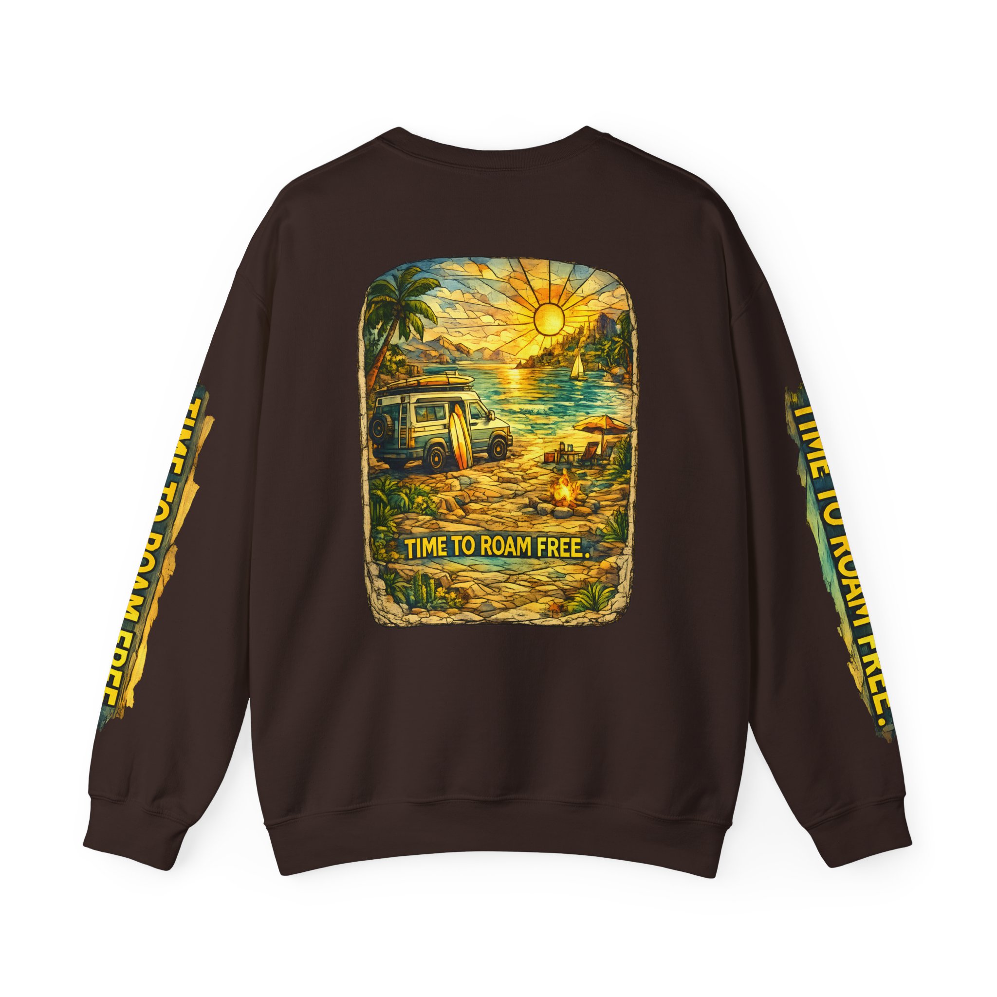 Unisex Heavy Blend™ Crewneck Sweatshirt — "Time To Roam Free" Design Cubic-Line