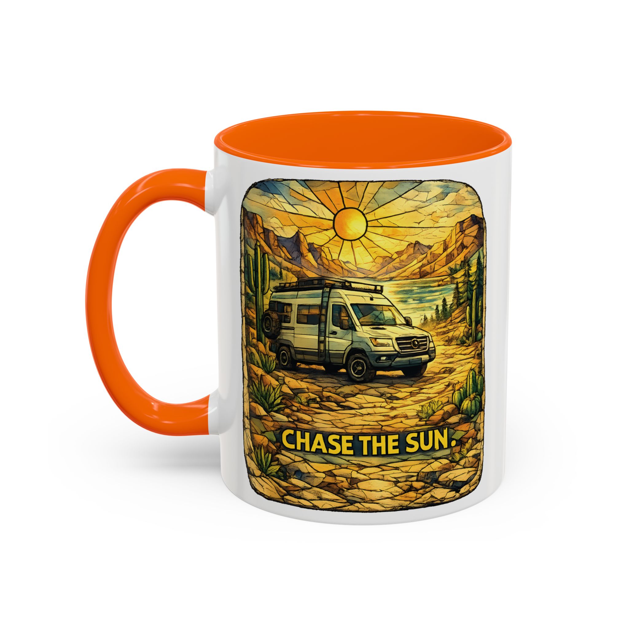 Accent Coffee Mug (11, 15oz) — "Chase The Sun" Design Cubic-Line