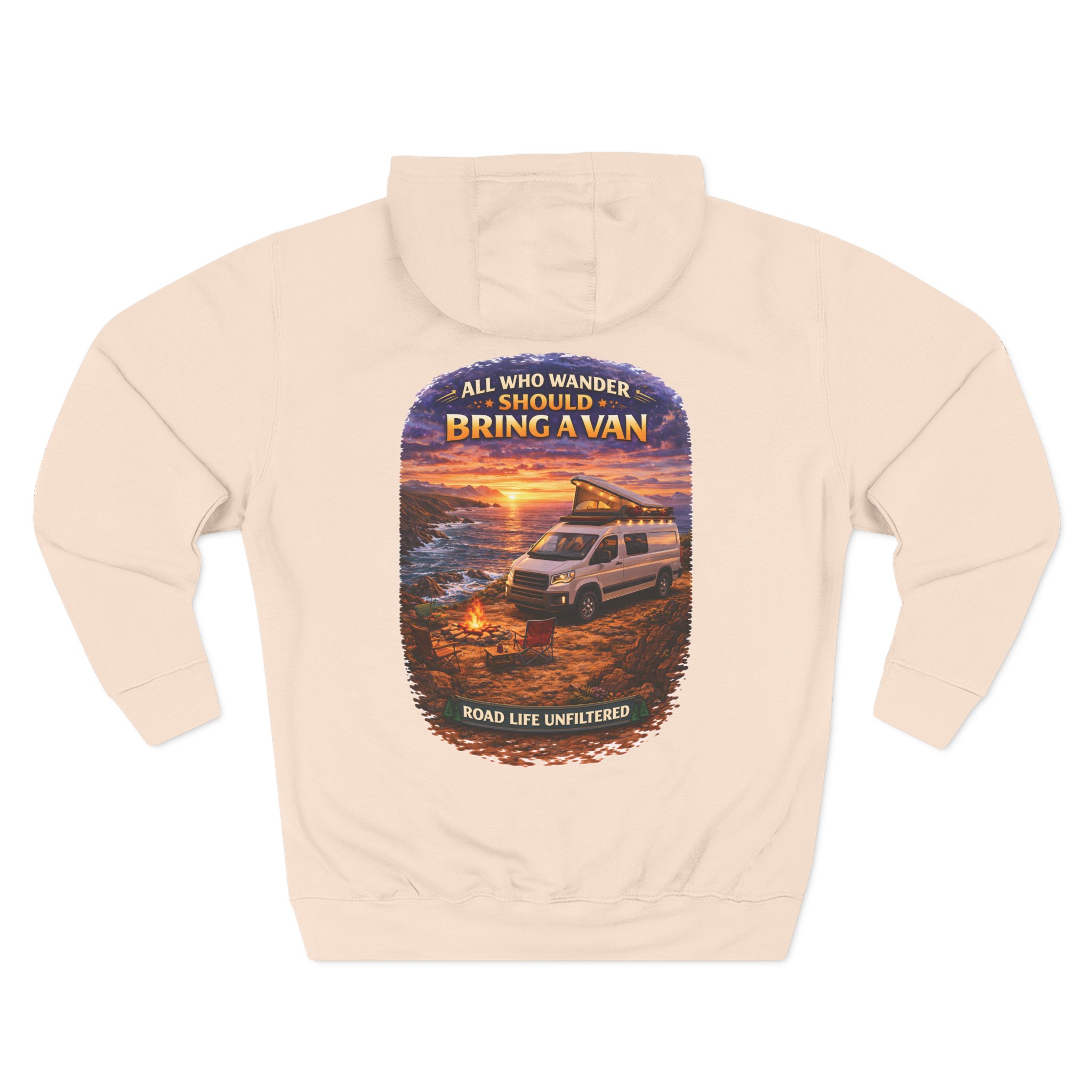Three-Panel Fleece Hoodie - "All Who wander Should Bring A Van" Design Scenic-Line
