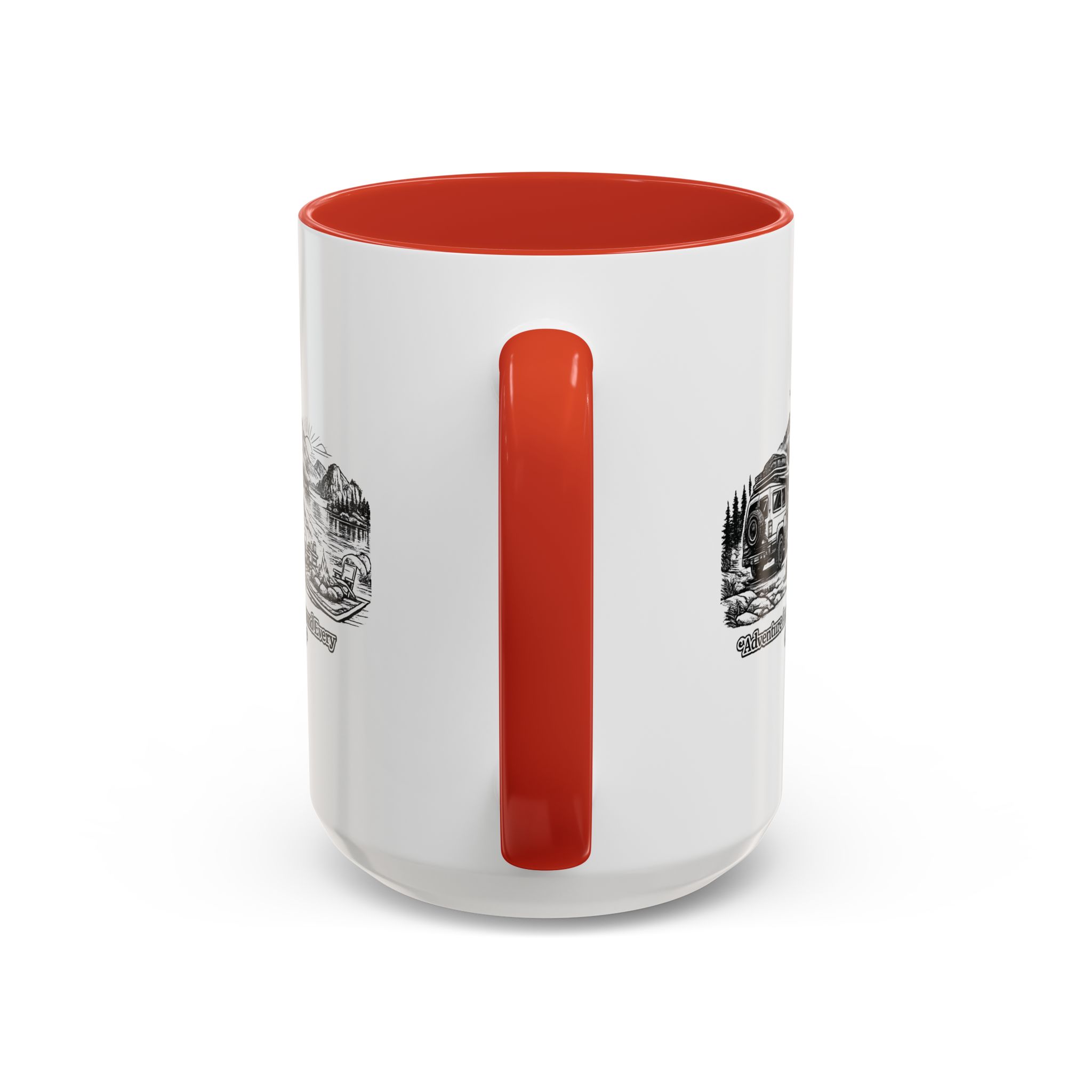 Accent Coffee Mug (11, 15oz) — "Adventure Awaits Around Every Corner" Design Minimal-Line