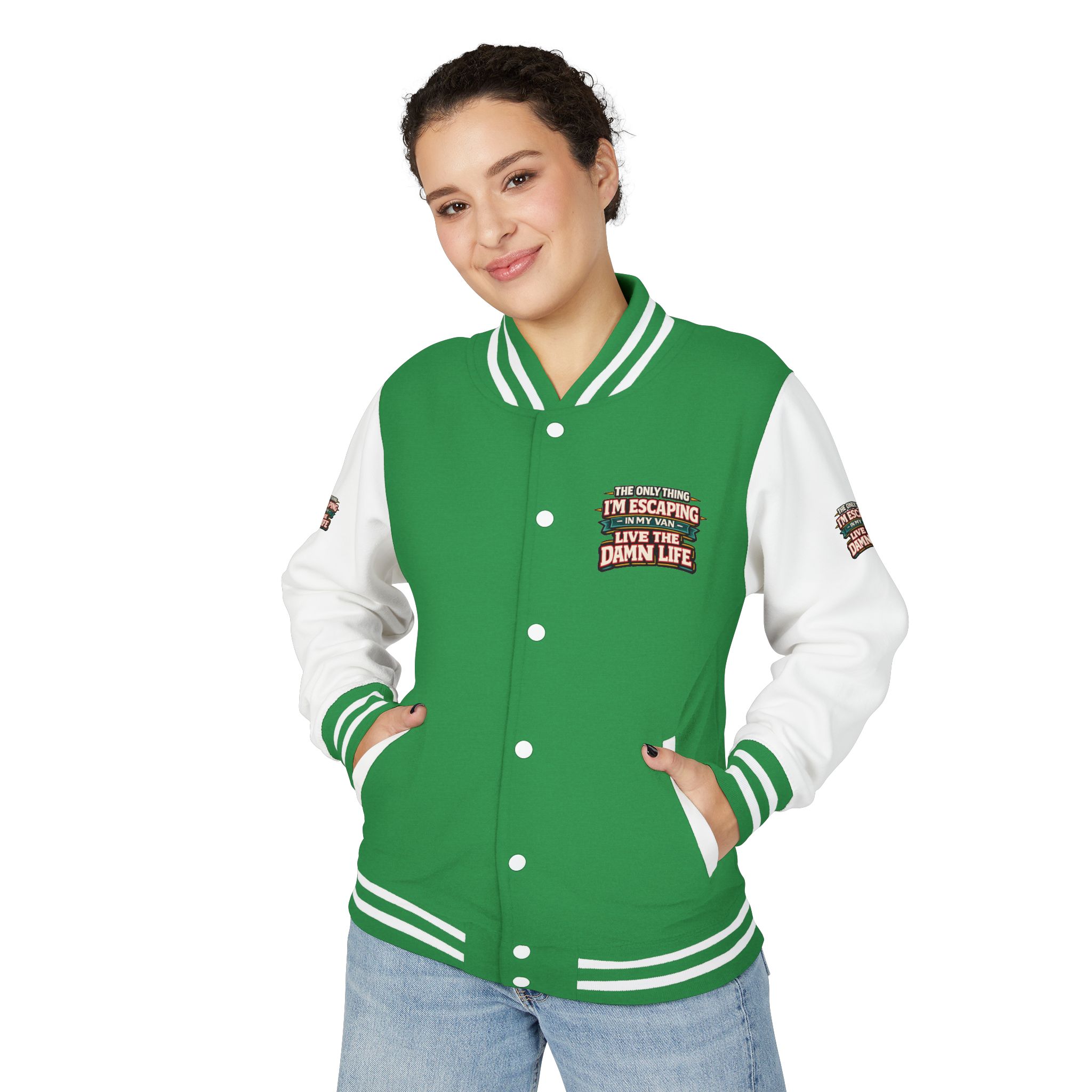 Unisex Heavyweight Letterman Jacket — "The Only Thing I´m Escaping" Design F**K-Line
