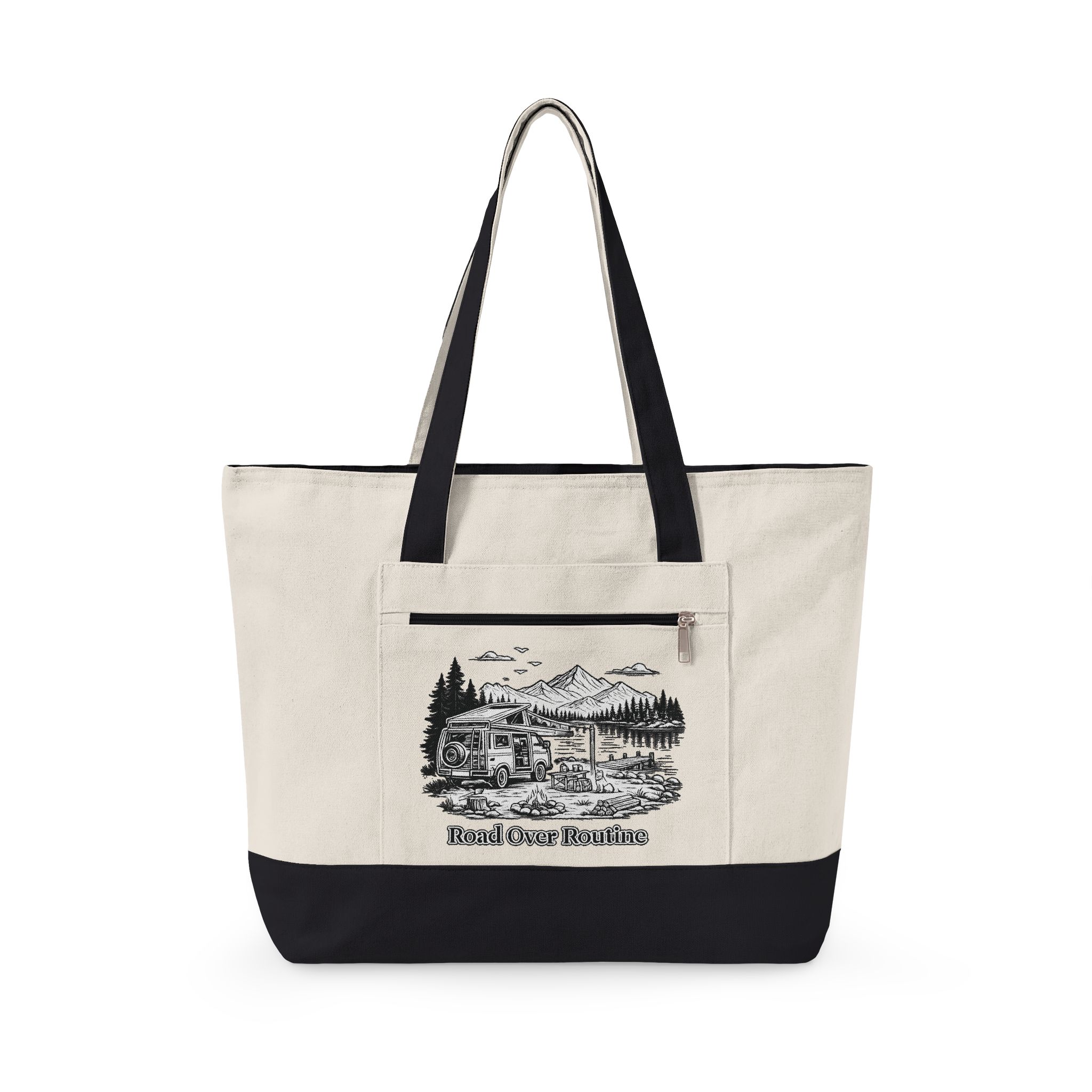 Zippered Canvas Tote — "Road Over Routine" (Design Minimal-Line)