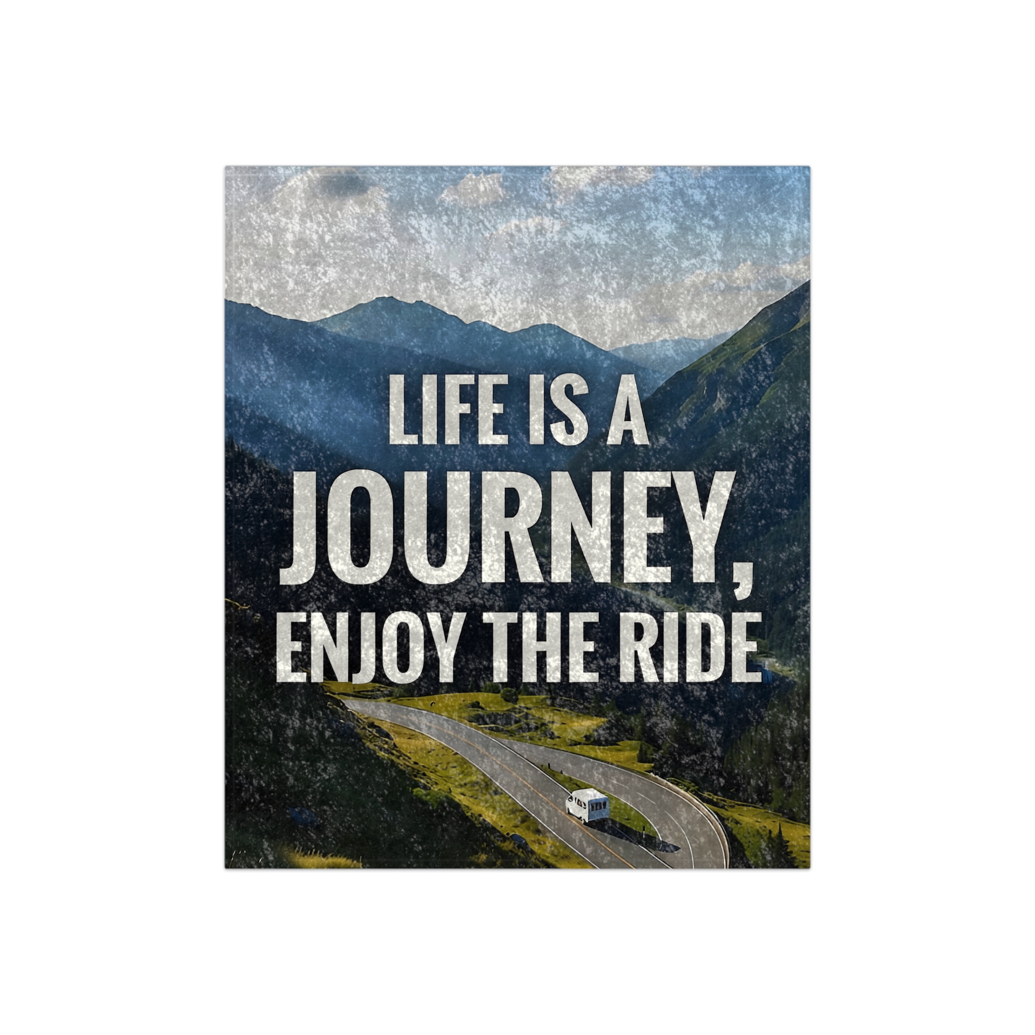Crushed Velvet Blanket - "Life Is A Journey, Enjoy The Ride" Mountain Throw