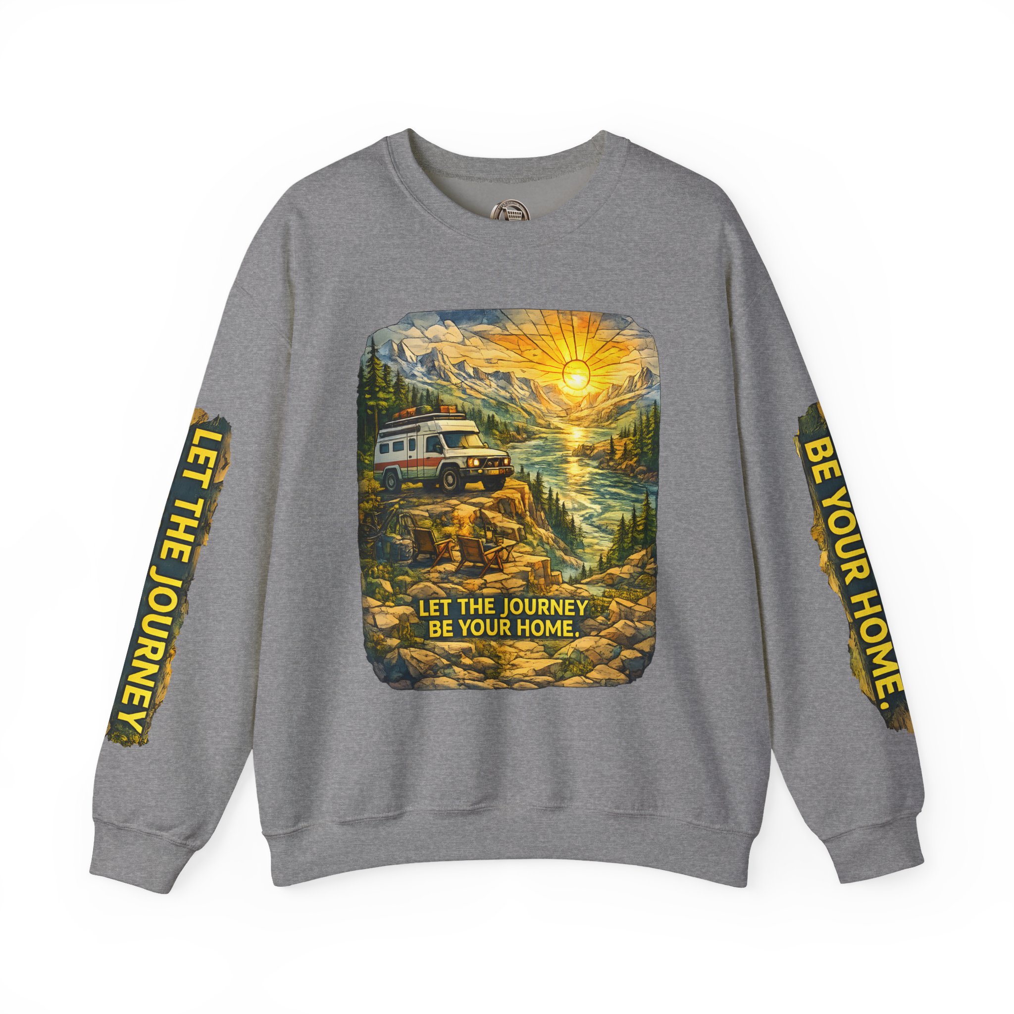 Unisex Heavy Blend™ Crewneck Sweatshirt — "Let The Journey Be Your Home" Design Cubic-Line