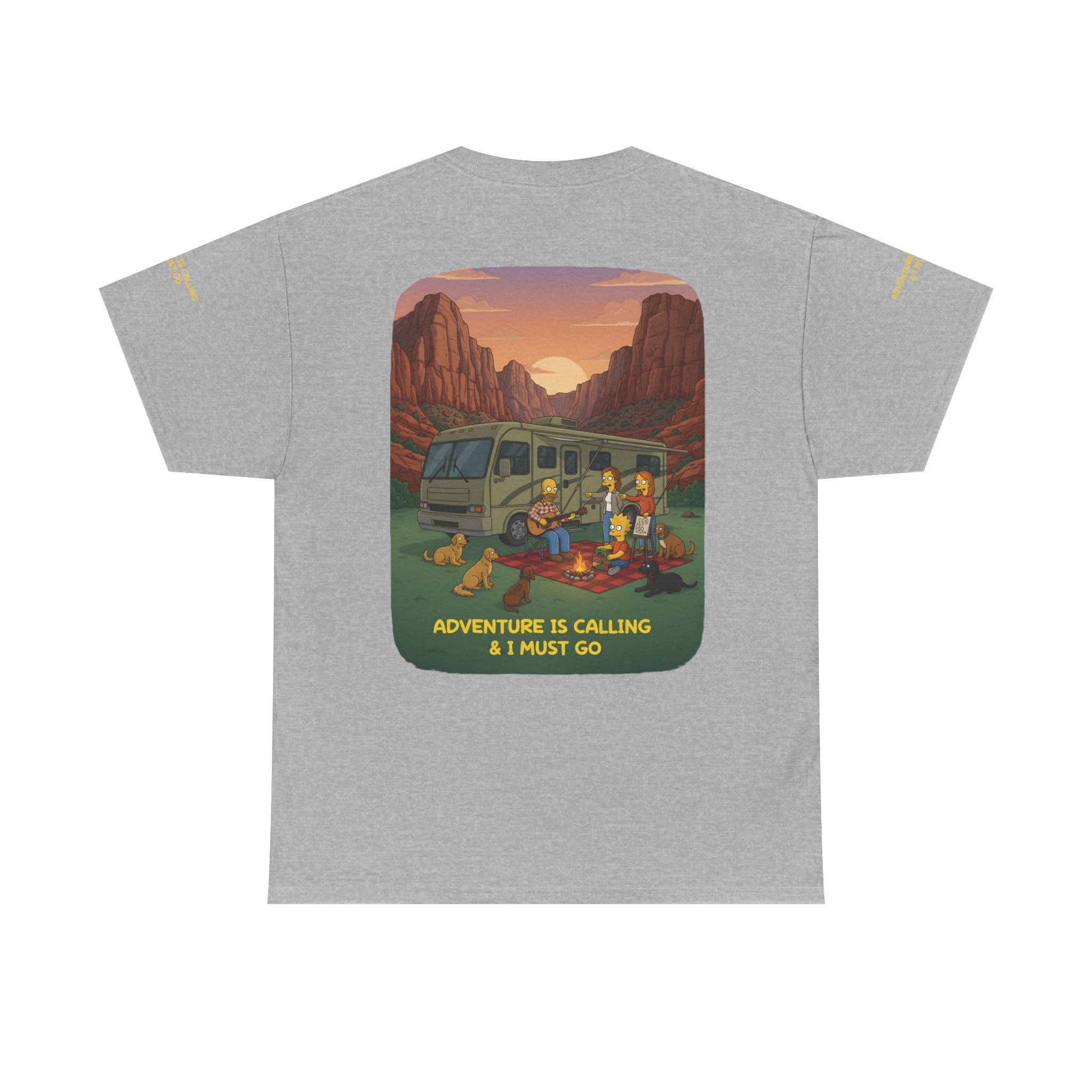 Unisex Heavy Cotton Tee — "Adventure Is Calling-I Must Go" Design Sitcom-Line