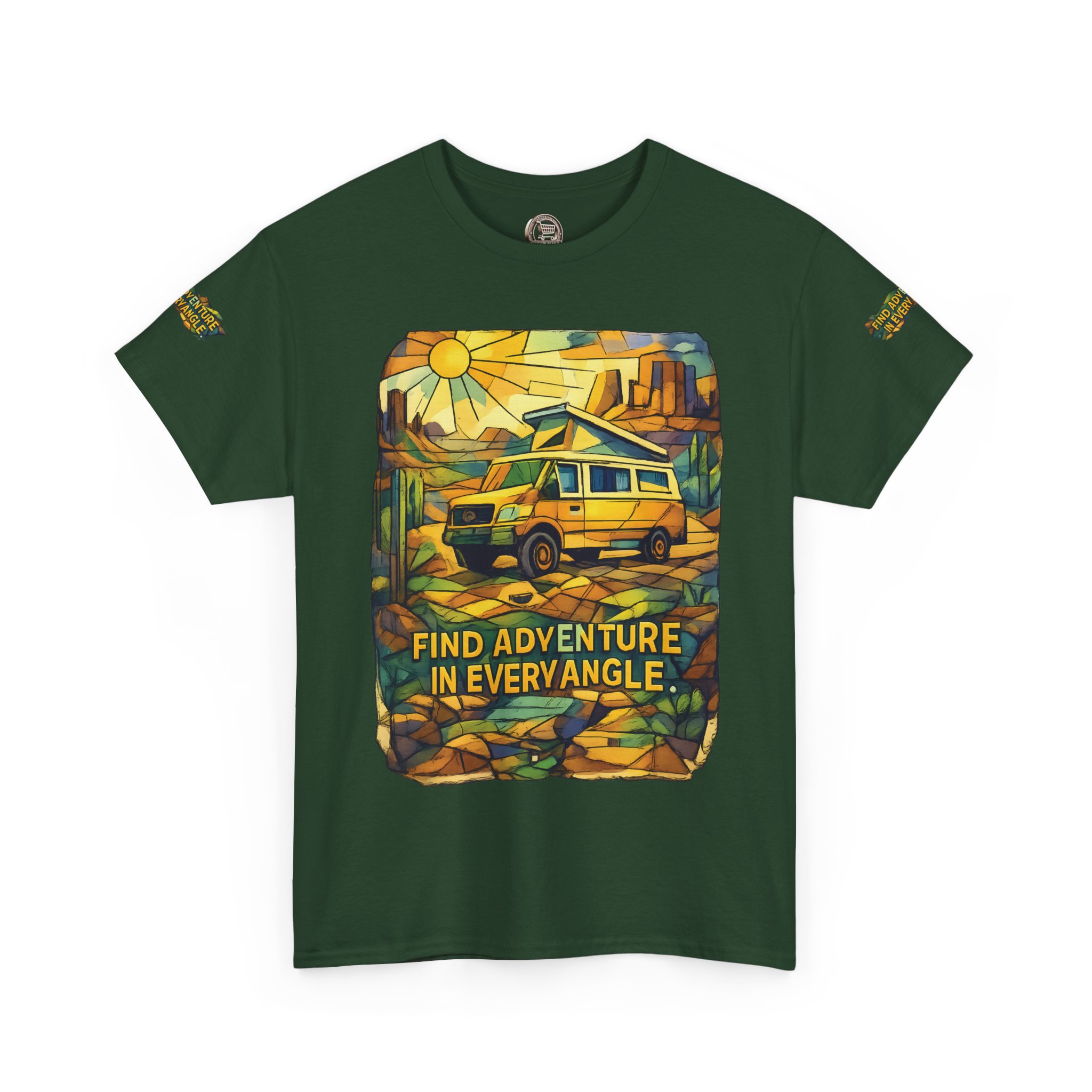 Unisex Heavy Cotton Tee — "Find Adventure In Every Corner" Design Cubic-Line
