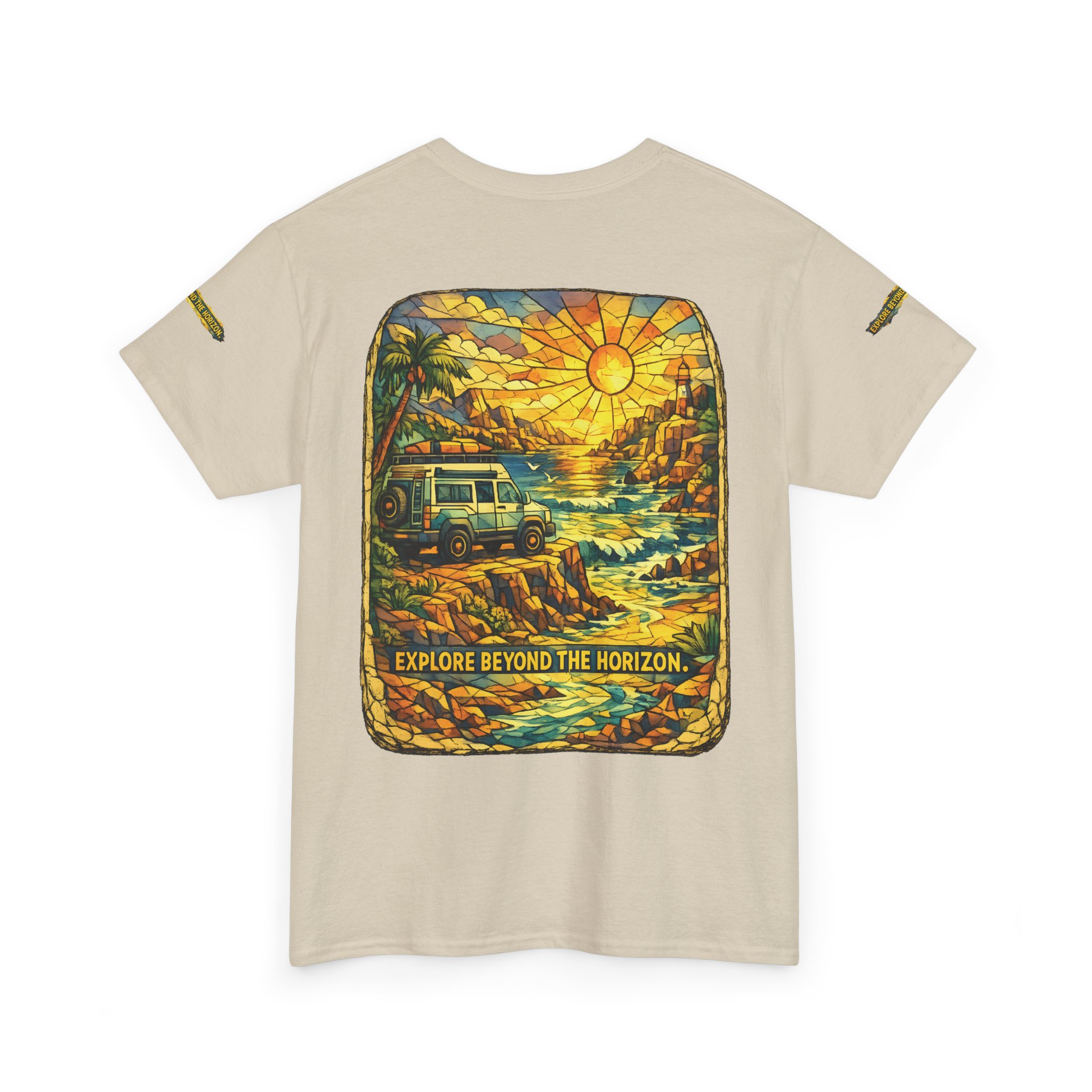 Unisex Heavy Cotton Tee — "Explore Beyond The Horizon" Design Cubic-Line