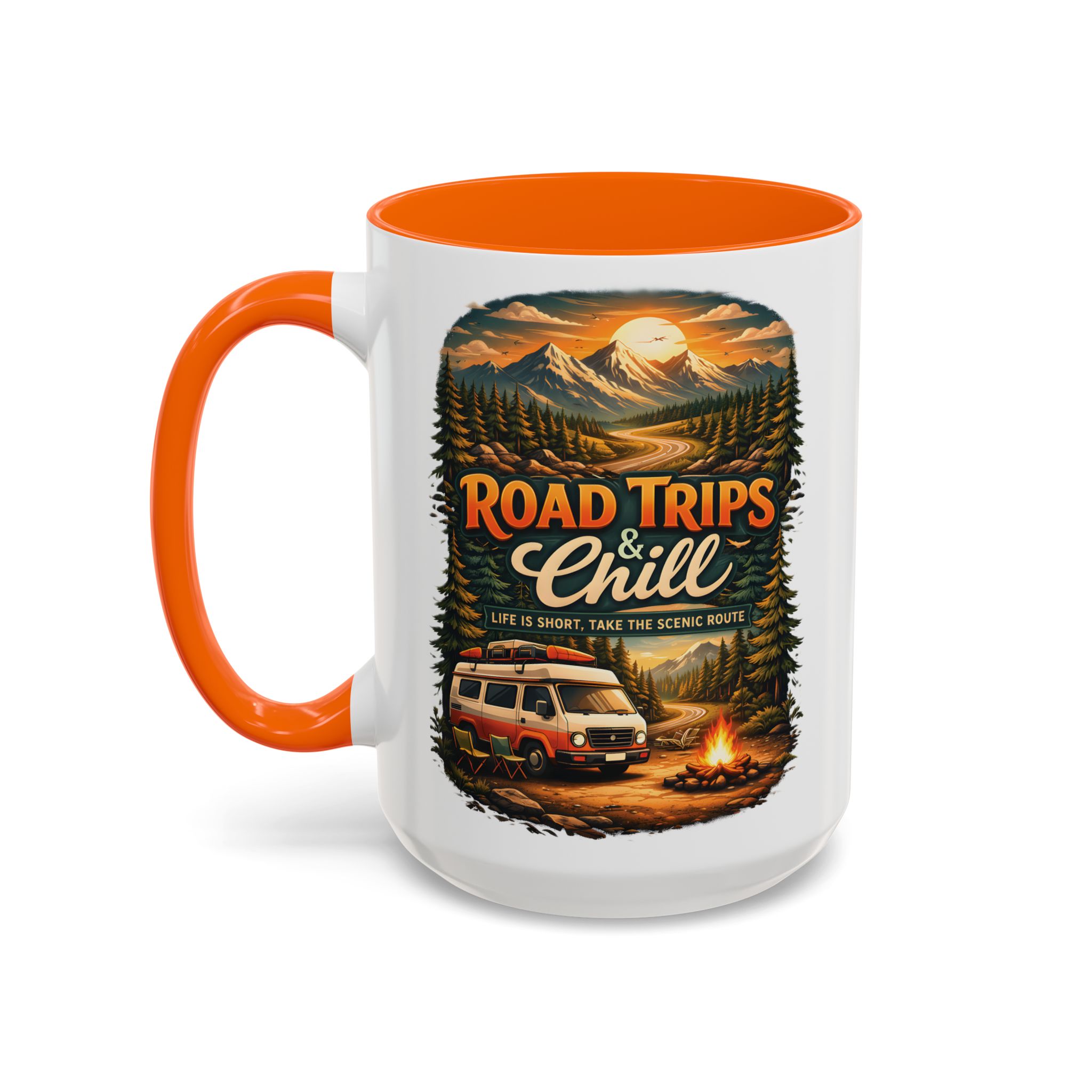 Accent Coffee Mug (11, 15oz) — "Road Trips & Chill" Design Scenic-Line