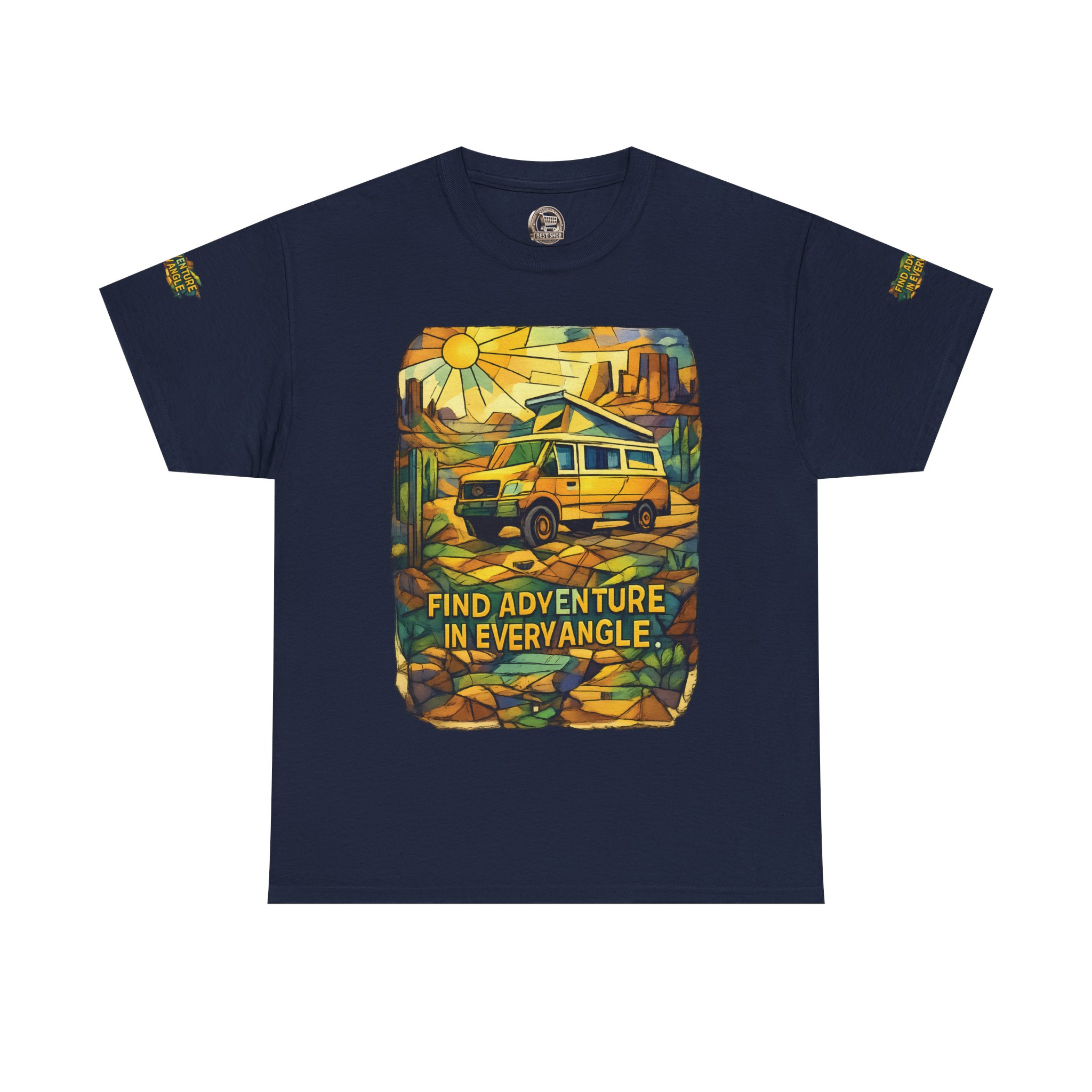 Unisex Heavy Cotton Tee — "Find Adventure In Every Corner" Design Cubic-Line
