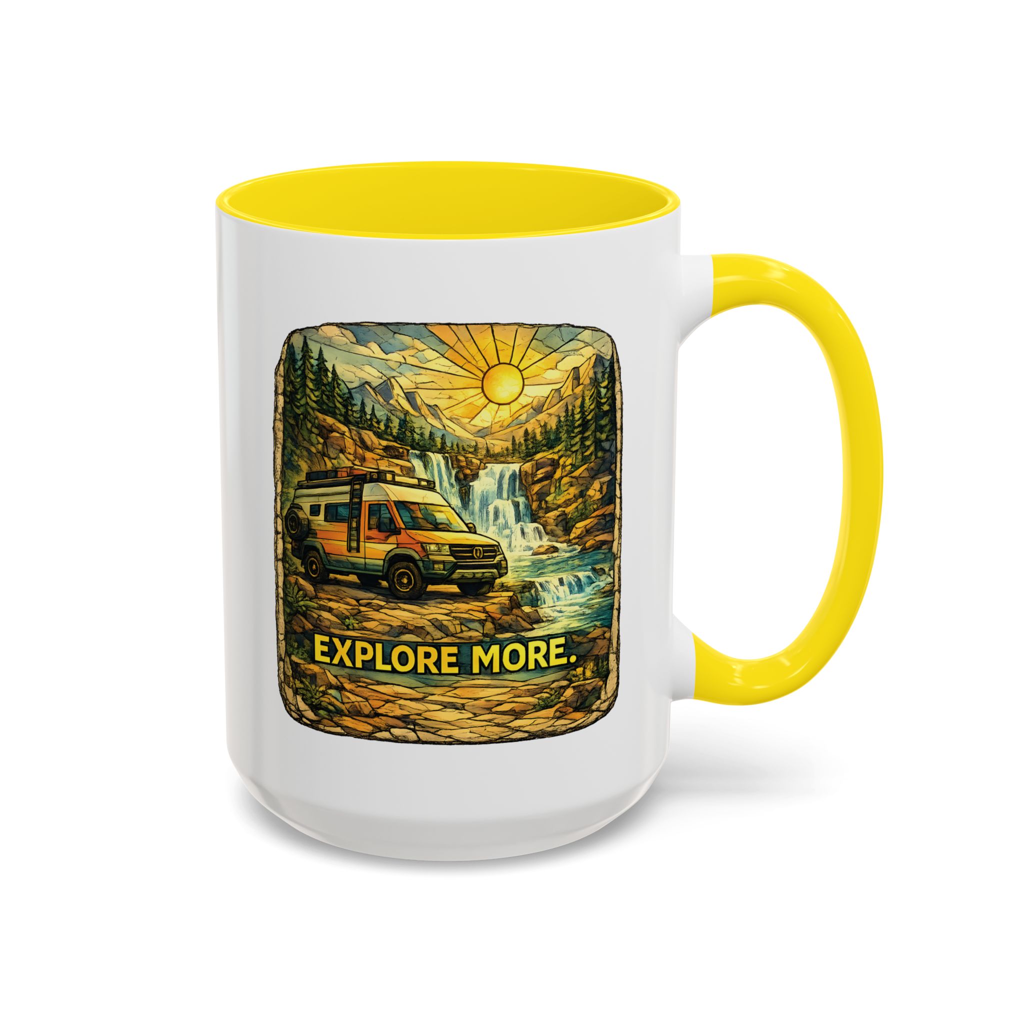 Accent Coffee Mug (11, 15oz) — "Explore More" Design Cubic-Line
