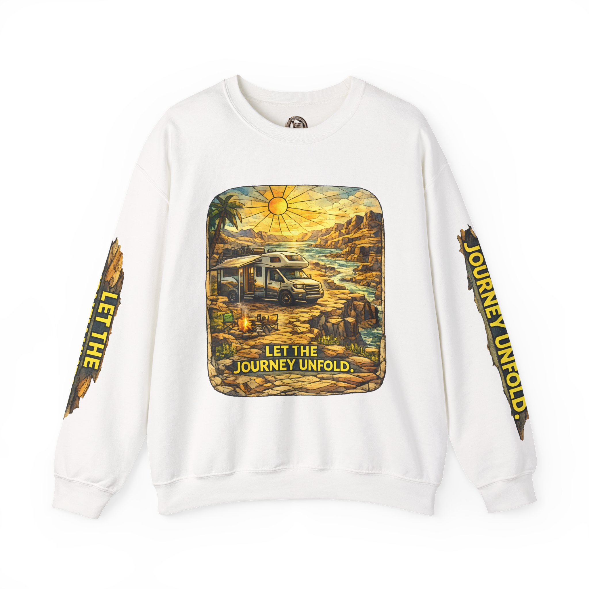 15446694247848223379_2048.jpeg Unisex Heavy Blend™ Crewneck Sweatshirt — "Let The Journey Unfold" Design Cubic-Line