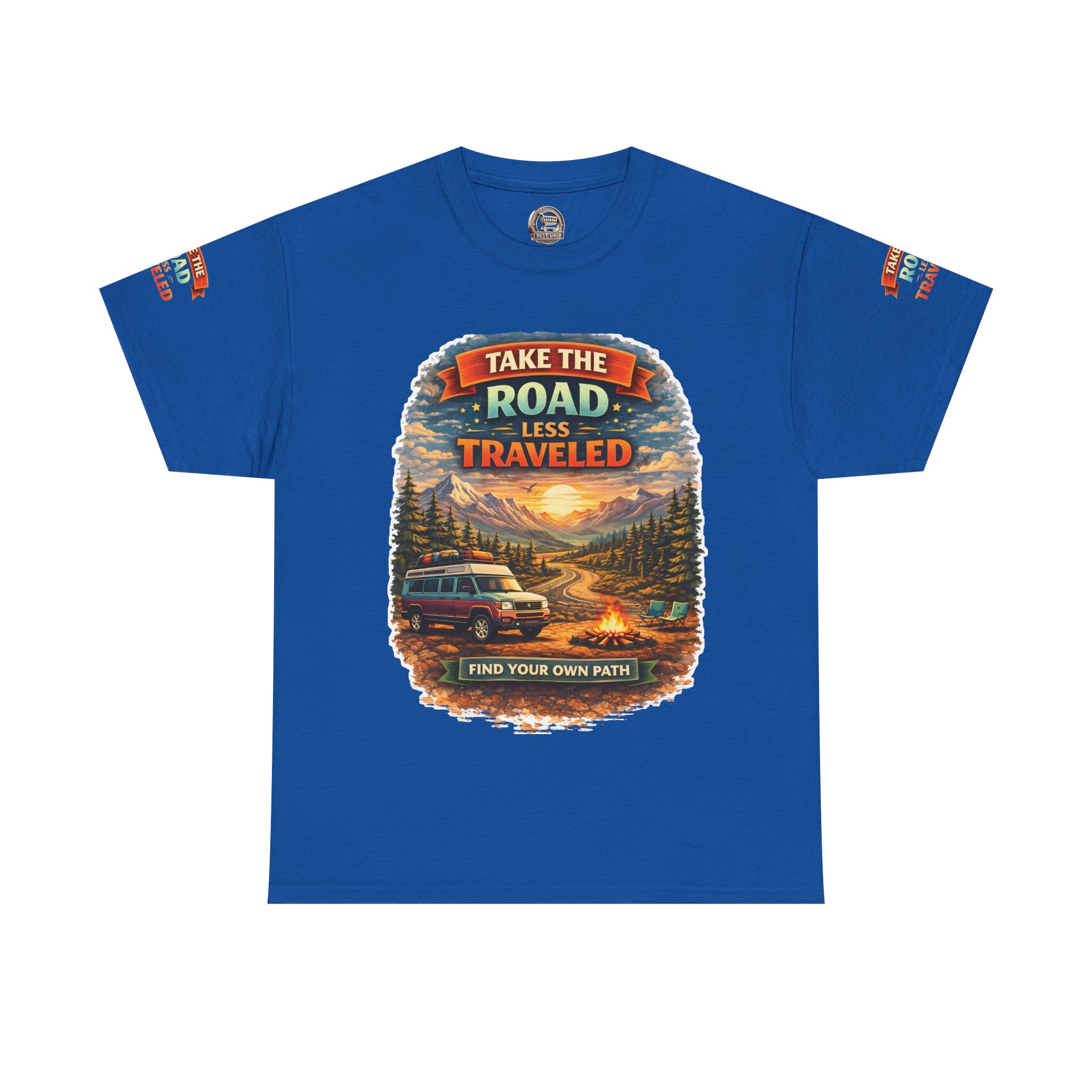 Unisex Heavy Cotton Tee — "Take The Road Less Traveled" Design Scenic-Line