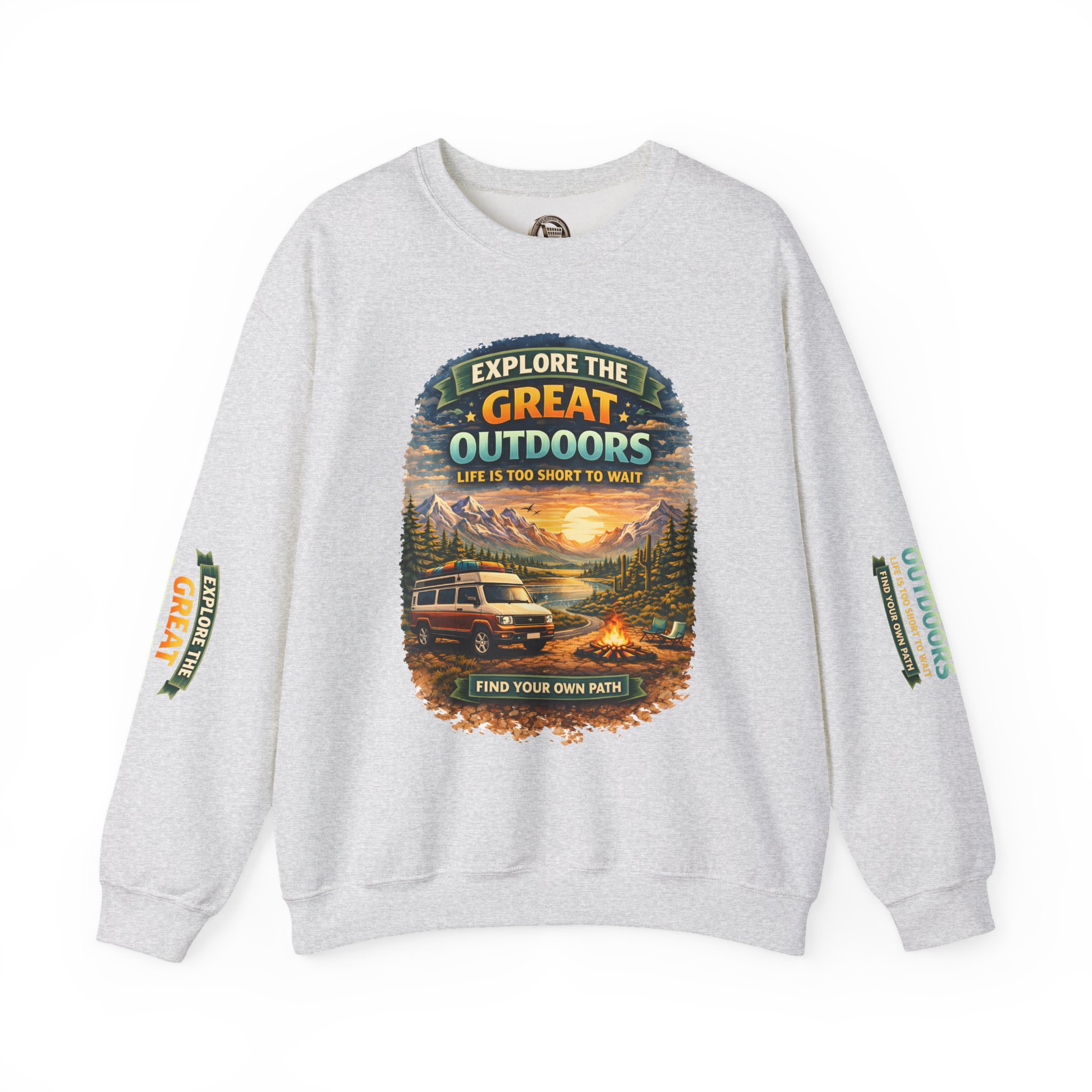 Unisex Heavy Blend™ Crewneck Sweatshirt — "Explore The Great Outdoors" Design Scenic-Line