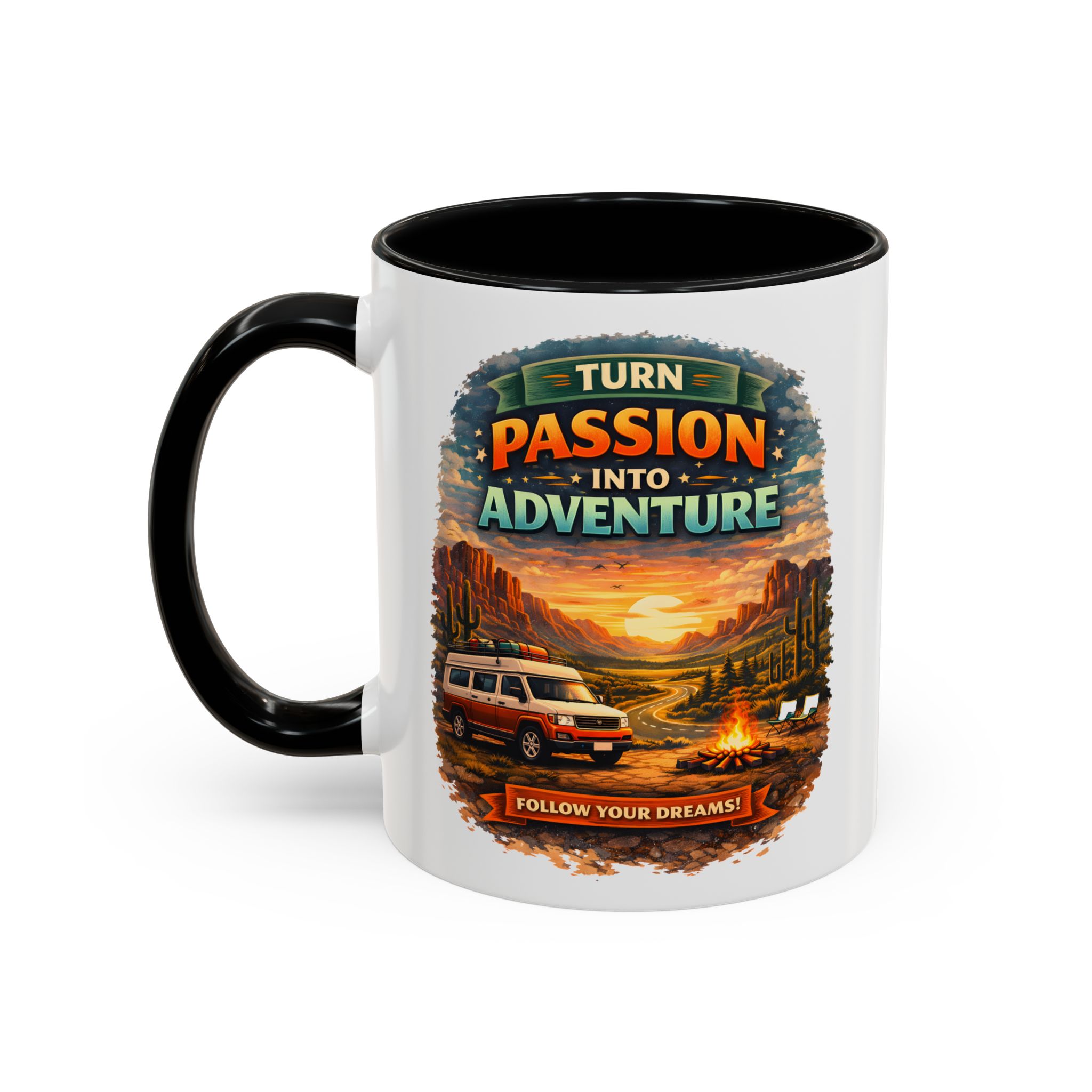 Accent Coffee Mug (11, 15oz) — "Turn Passion Into Adventure" Design Scenic-Line