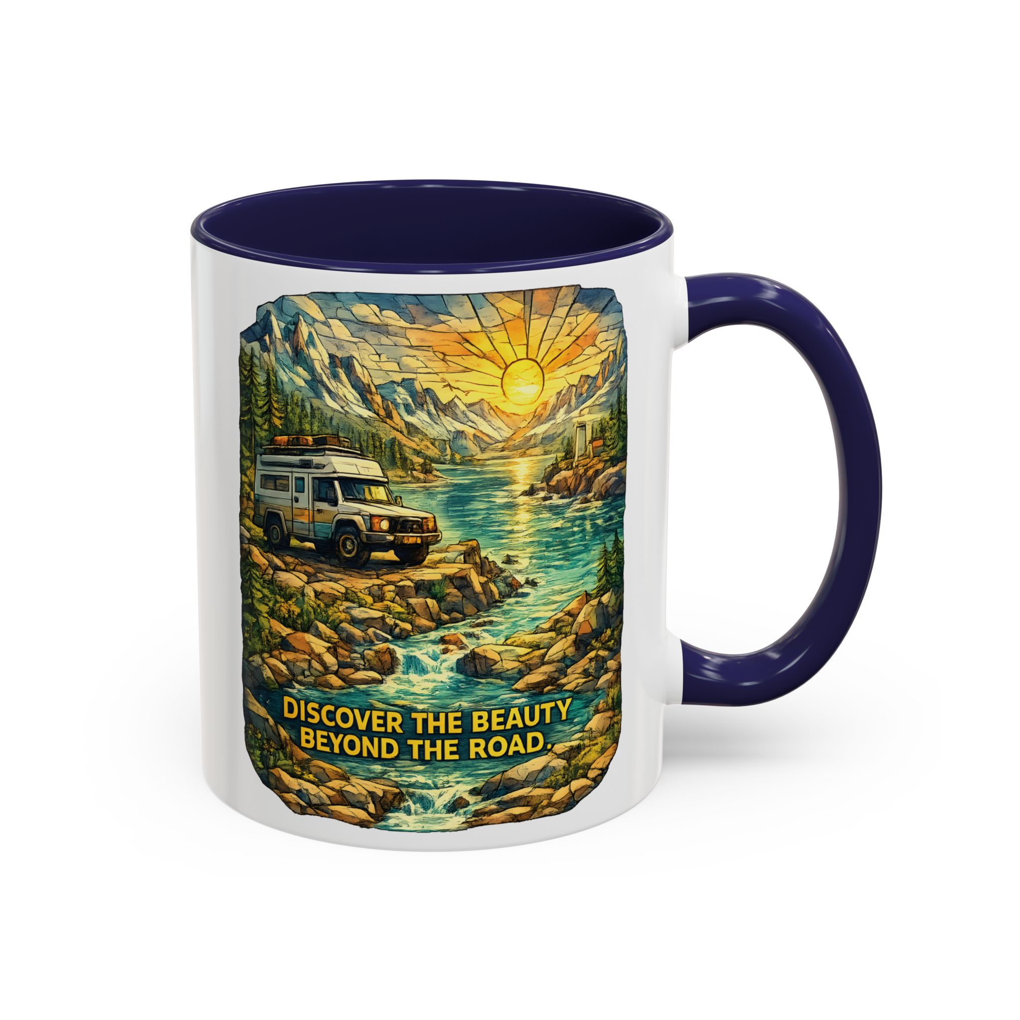 15450871566672585718_2048.jpeg Accent Coffee Mug (11, 15oz) — "Discover The Bieuty Beyond The Road" Design Cubic-Line