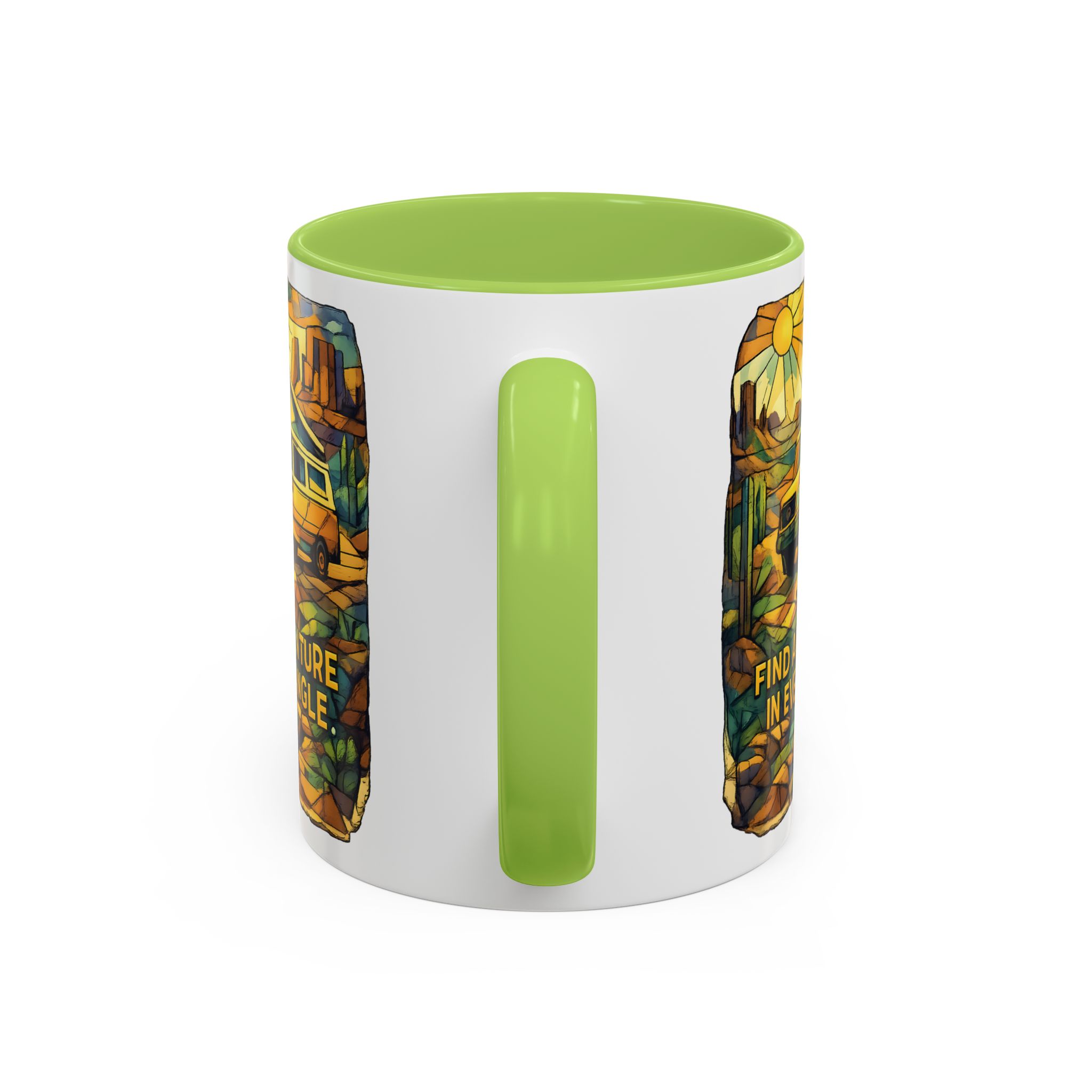 Accent Coffee Mug (11, 15oz) — "Find Adventure In Every Corner" Design Cubic-Line