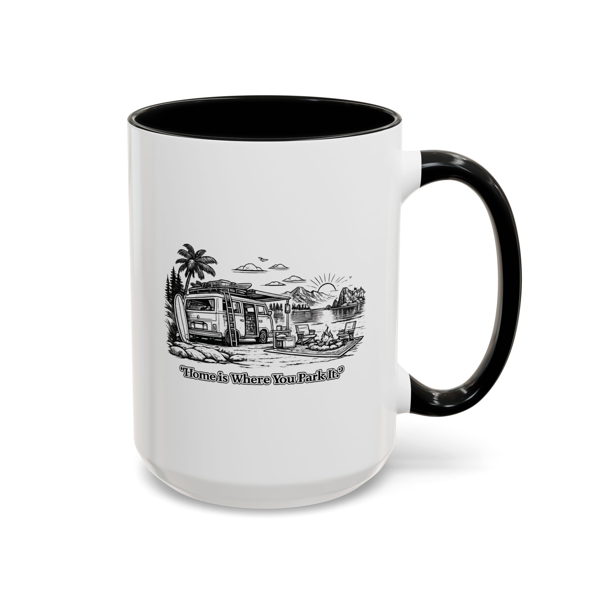 Accent Coffee Mug (11, 15oz) — "Home Is Where You Park It" Design Minimal-Line