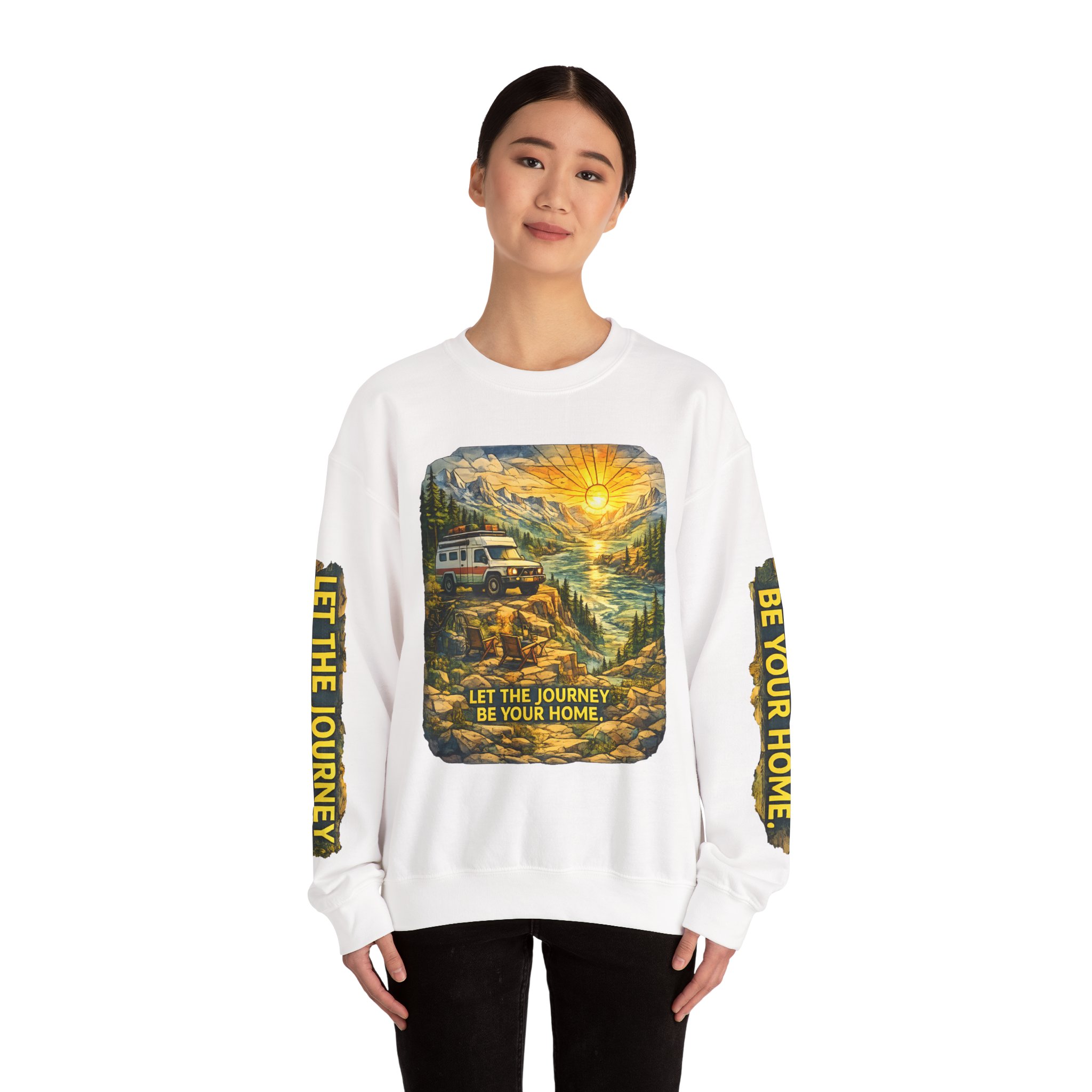 Unisex Heavy Blend™ Crewneck Sweatshirt — "Let The Journey Be Your Home" Design Cubic-Line