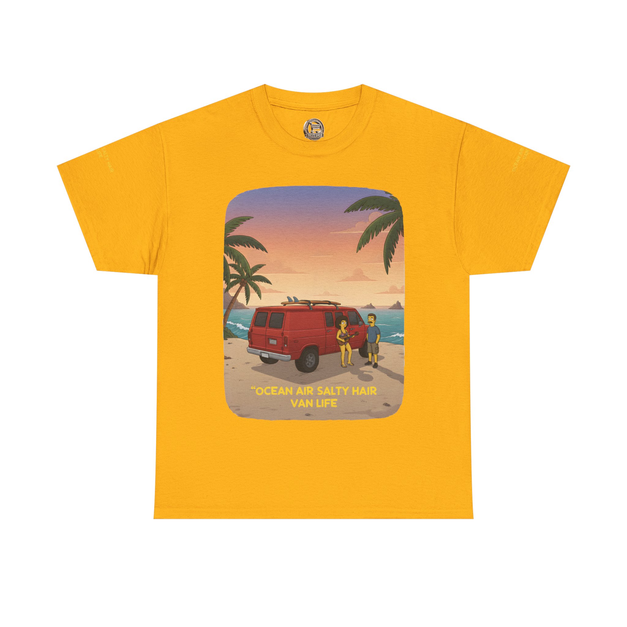 Unisex Heavy Cotton Tee — "Ocean Air Salty Hair Van Life" Design Sitcom-Line