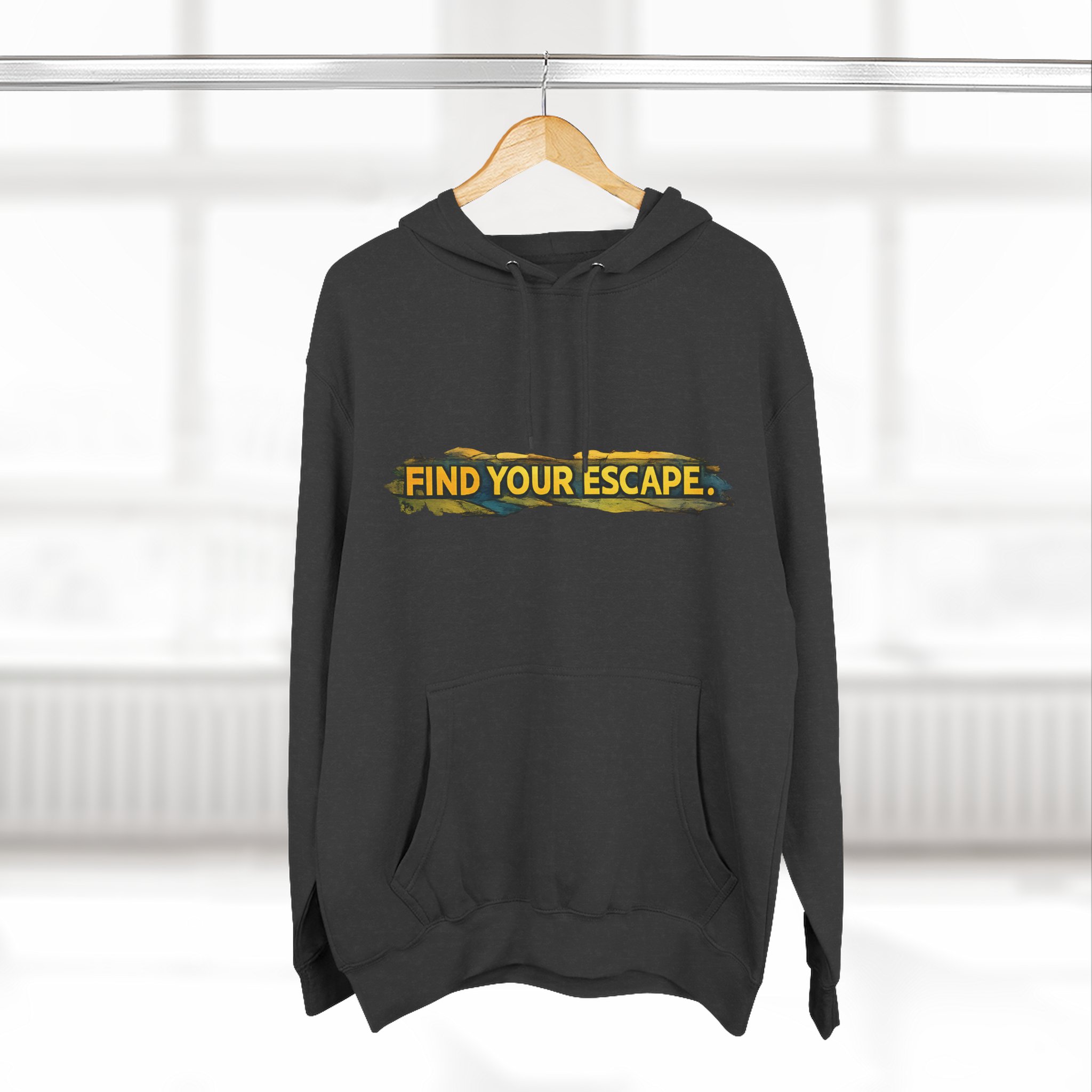 Three-Panel Fleece Hoodie - "Find Your Escape" Design Cubic-Line