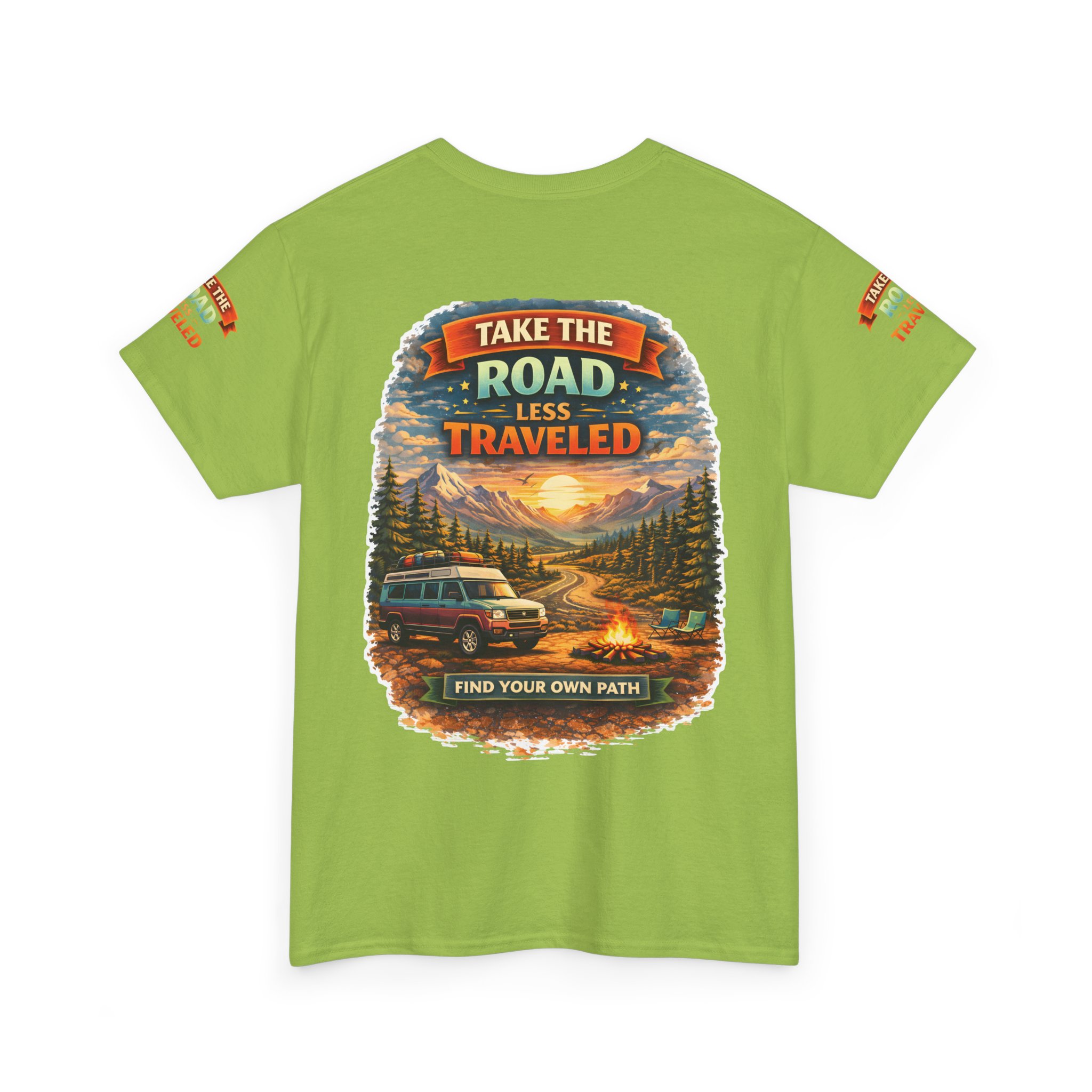 Unisex Heavy Cotton Tee — "Take The Road Less Traveled" Design Scenic-Line