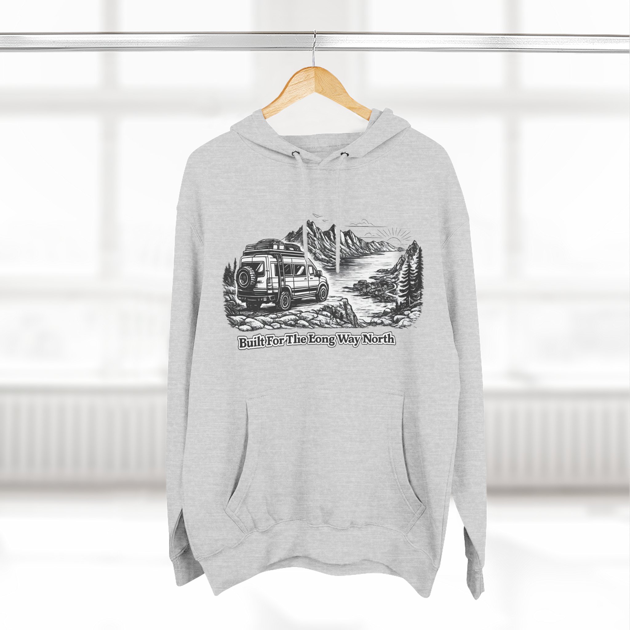 Three-Panel Fleece Hoodie - "Built For The Long Way North" Design Minimal-Line