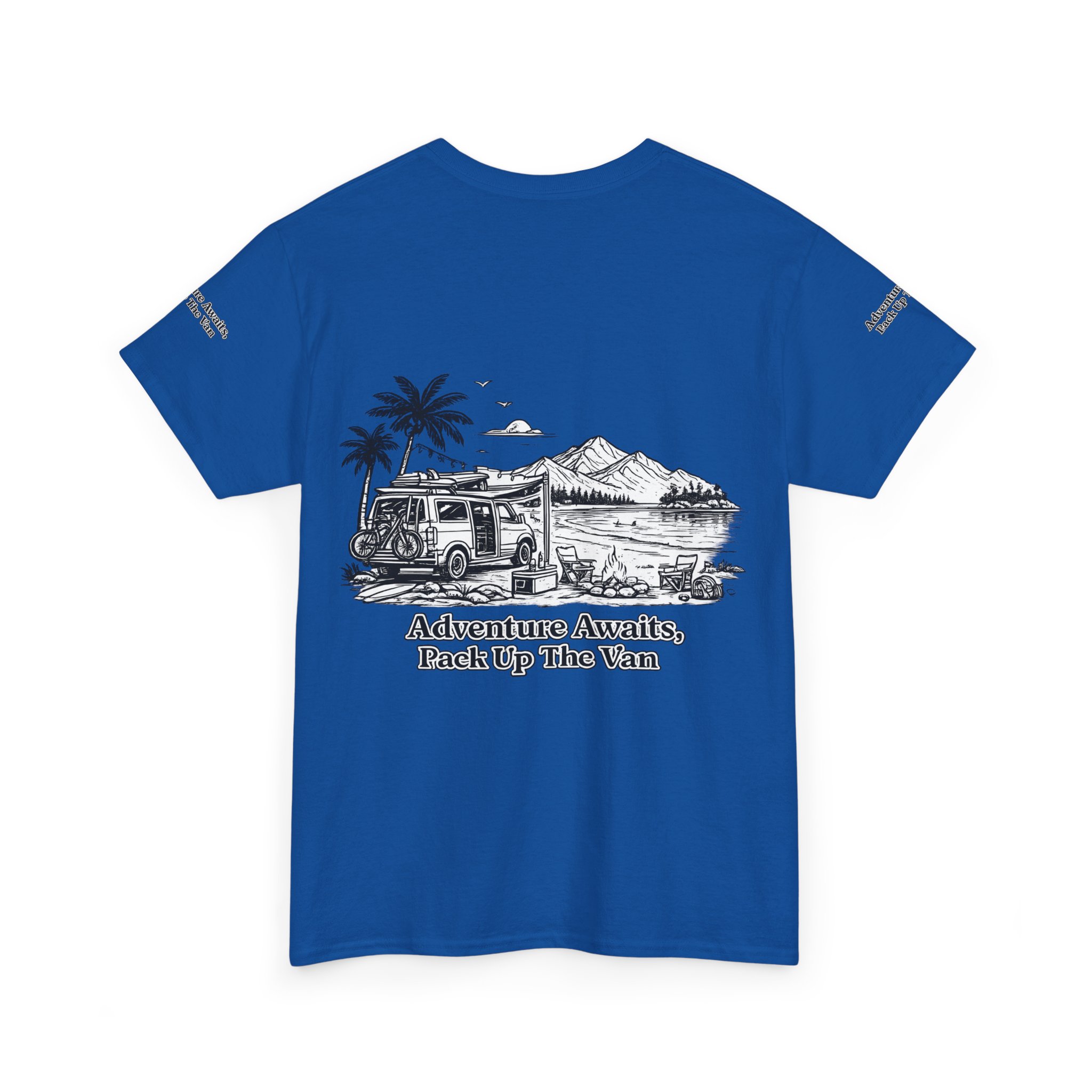 Unisex Heavy Cotton Tee — "Adventure Awaits,Pack Up The Van" Design Minimal-Line