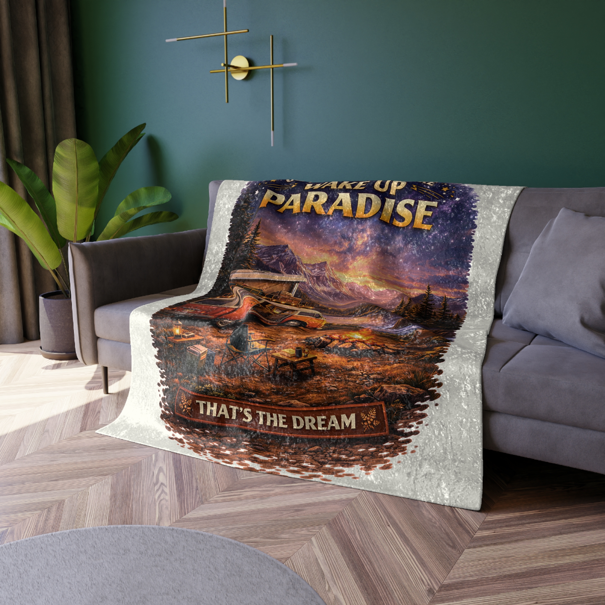 Crushed Velvet Blanket —"Go To Sleep Nature " Design Scenic-Line (Campervan)