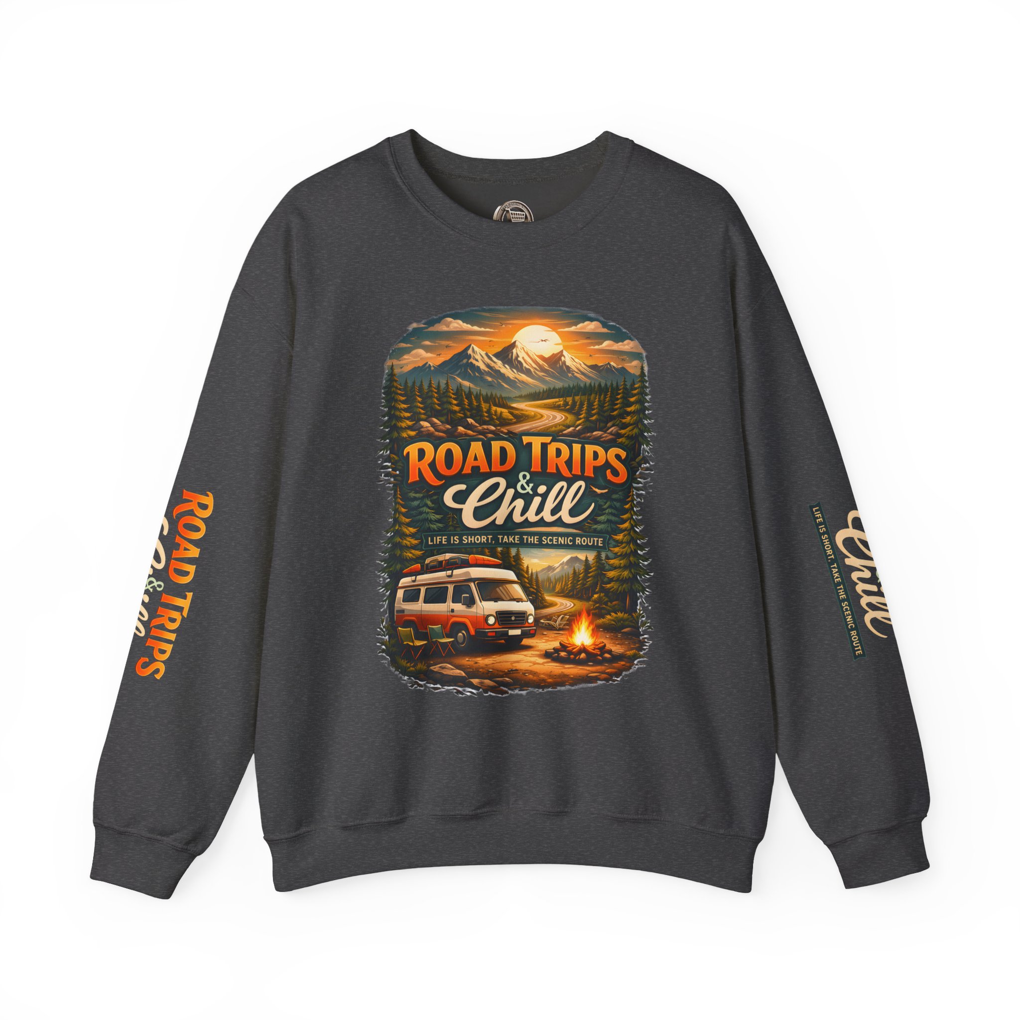 1548353955277673776_2048.jpeg Unisex Heavy Blend™ Crewneck Sweatshirt — "Road Trips & Chill" Design Scenic-Line